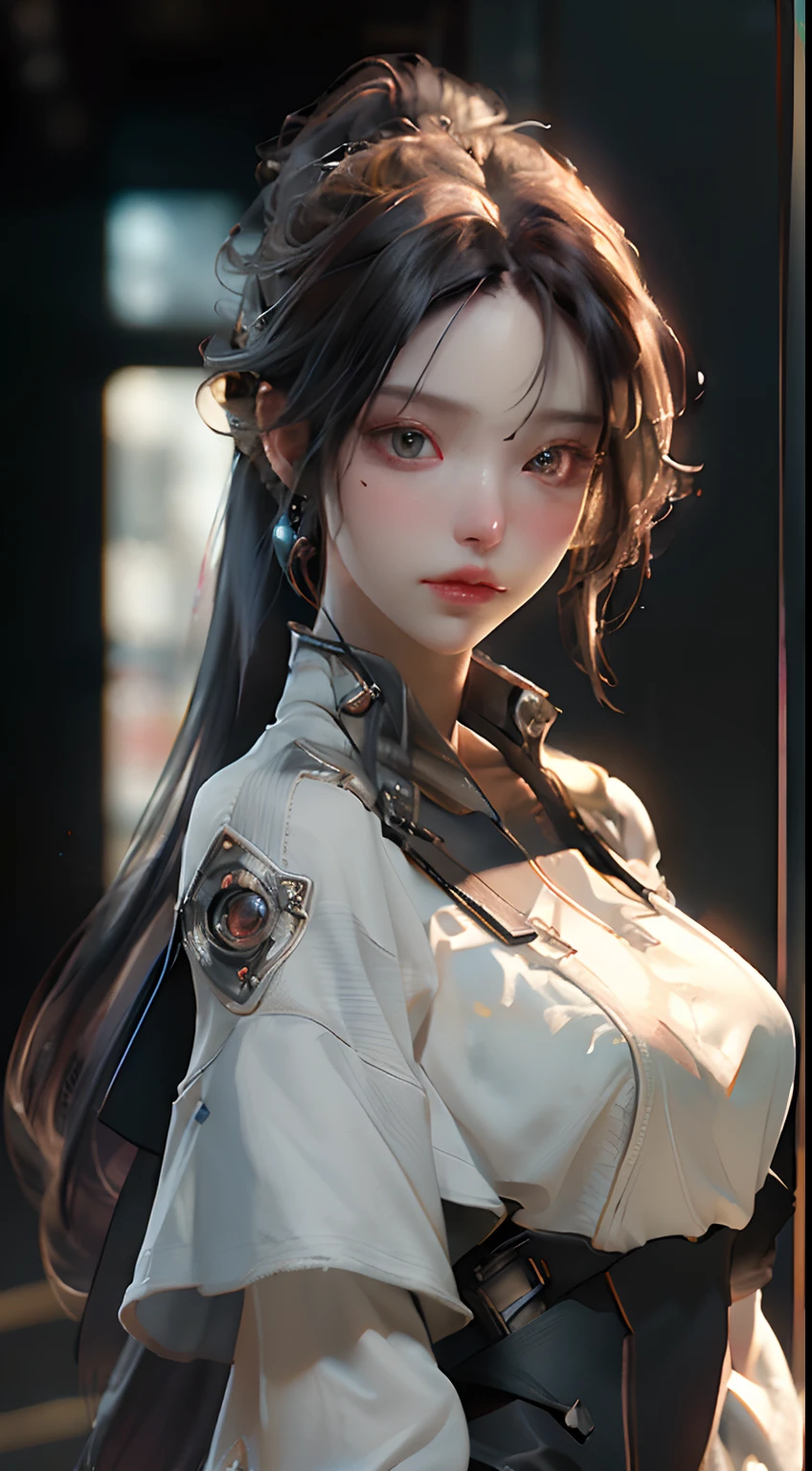 ((Best quality)), ((masterpiece)), (detailed:1.4), 3D, an image of a beautiful cyberpunk female,HDR (High Dynamic Range),Ray Tracing,NVIDIA RTX,Super-Resolution,Unreal 5,Subsurface scattering,PBR Texturing,Post-processing,Anisotropic Filtering,Depth-of-field,Maximum clarity and sharpness,Multi-layered textures,Albedo and Specular maps,Surface shading,Accurate simulation of light-material interaction,Perfect proportions,Octane Render,Two-tone lighting,Wide aperture,Low ISO,White balance,Rule of thirds,8K RAW,