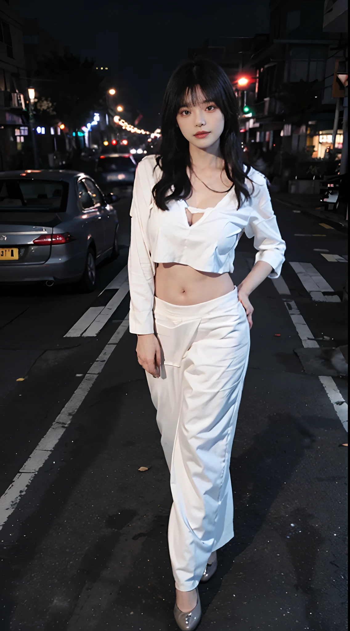 best qualtiy, 超高分辨率, Oversized breasts,(realisticlying:1.4),2 girls ,Tattoo of the lower abdomen,Focus:1.2, perfect figure beautiful woman:1.4 ,big breasts exposed cleavage,(Streets at night:1.3), Highly detailed facial and skin texture, head straight-looking at viewer,A detailed eye, 二重まぶた,Red lips,eye shadows,Whiten skin,(Air bangs:1.3),),Belly tattoo,Oversized bust,Full body like,Thighs exposed,Tattoo of the lower abdomen,Stand up,stand posture,Raised sexy,Flame it up