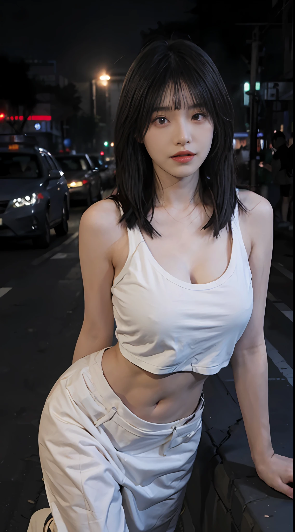 best qualtiy， 超高分辨率， Oversized breasts，（realisticlying：1.4），2 girls ，Tattoo of the lower abdomen，Focus:1.2, perfect figure beautiful woman:1.4 ,big breasts exposed cleavage，(Streets at night:1.3), Highly detailed facial and skin texture, head straight-looking at viewer，A detailed eye, 二重まぶた，Red lips，eye shadows，Whiten skin，(Air bangs:1.3),)，Belly tattoo，Oversized bust，Full body like，Thighs exposed，Tattoo of the lower abdomen，Stand up，stand posture，Raised sexy，Flame it up