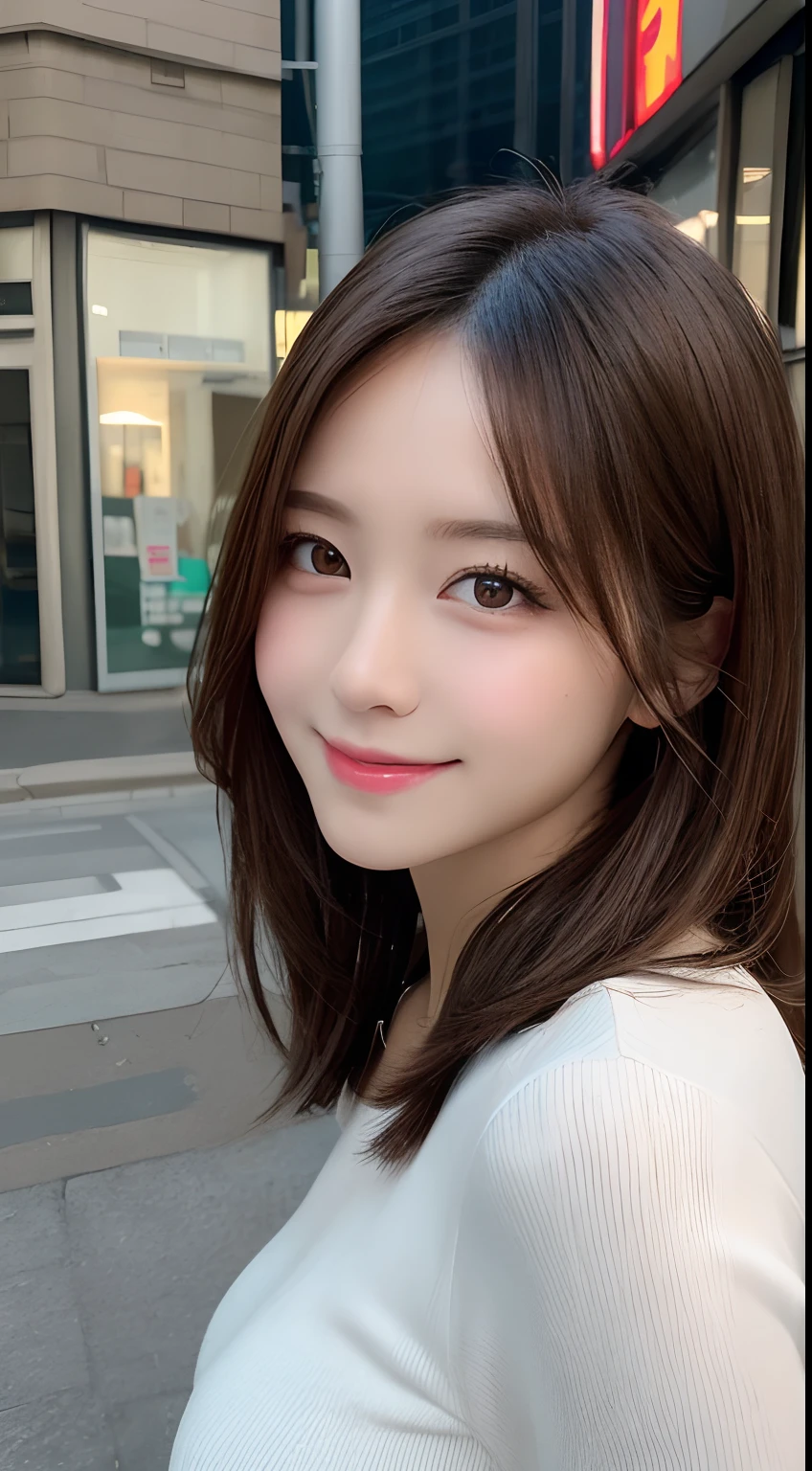 masutepiece, Best Quality, Illustration, Ultra-detailed, finely detail, hight resolution, 8K Wallpaper, Perfect dynamic composition, Beautiful detailed eyes, doress,Medium Hair, Big breasts, Natural Color Lip, Random and sexy poses,Smile,Aoyama Street Walk、20 years girl