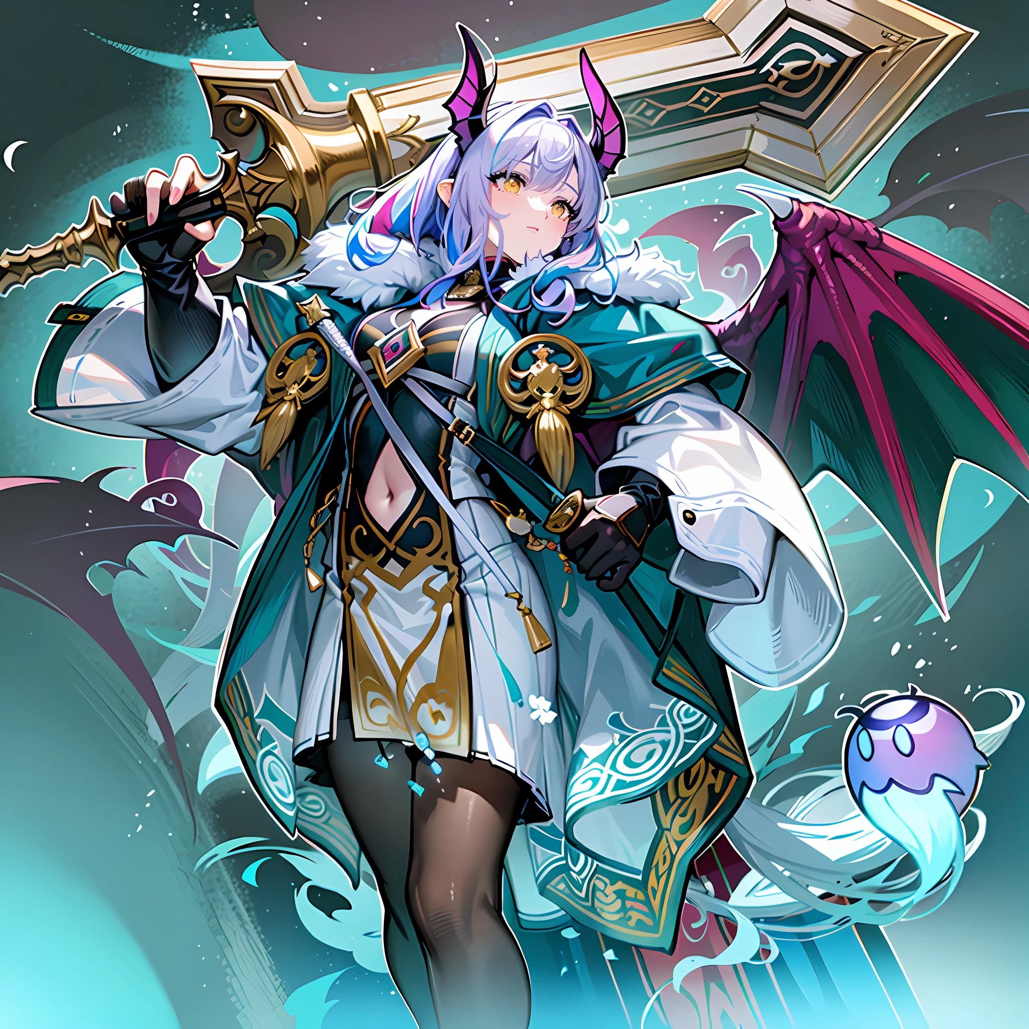 Anime characters with sword and dragon on blue background, Keqing from Genshin Impact, shadowverse style, Kushatt Krenz Key Art Women, Genshin impact's character, official character art, ayaka game genshin impact, fus rei, mystical atlantean valkyrie
