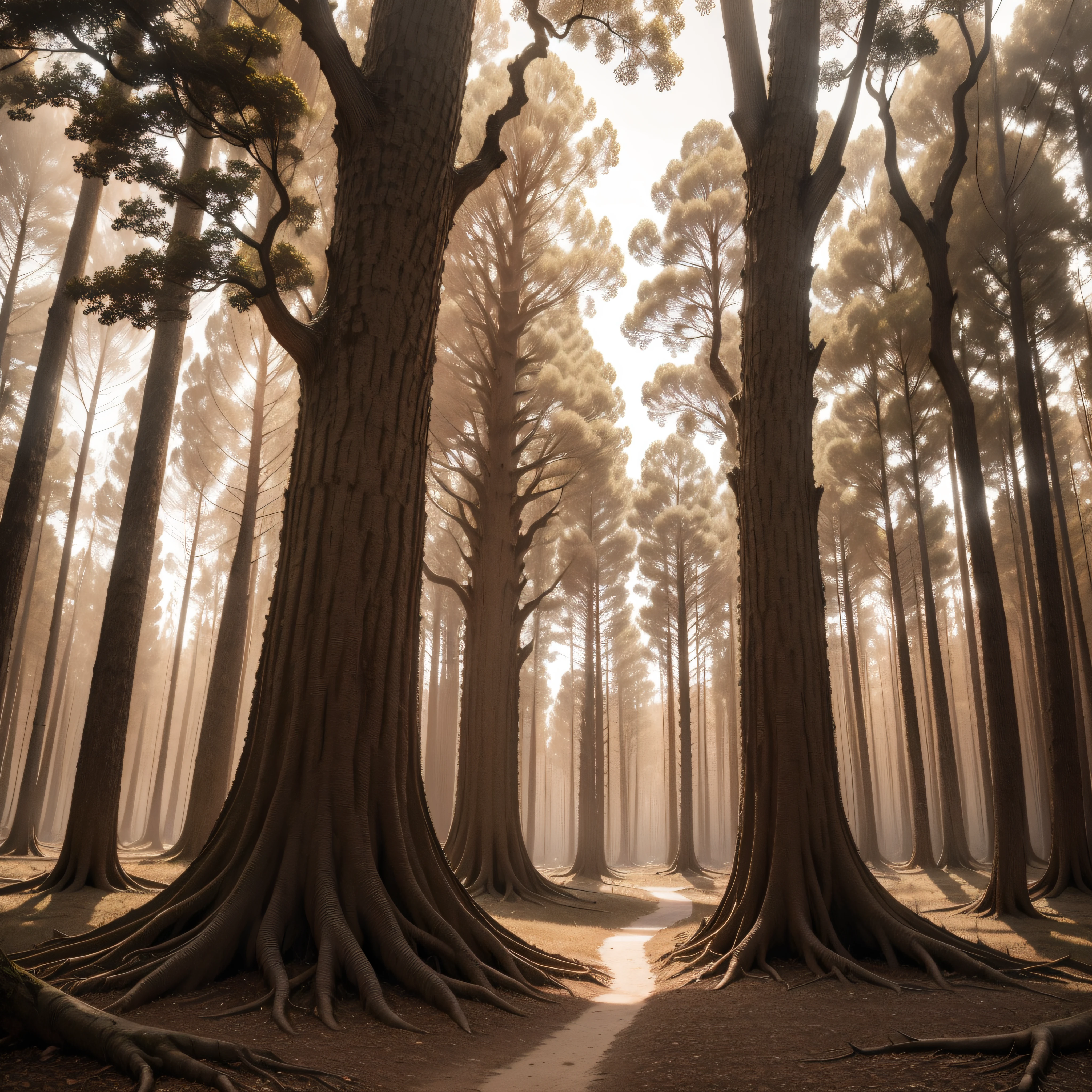 (extremadamente detallado, obra maestra, La mejor calidad, Tono sepia) bosque enorme, Trees with a human face, ruinas. Daytime Lighting.