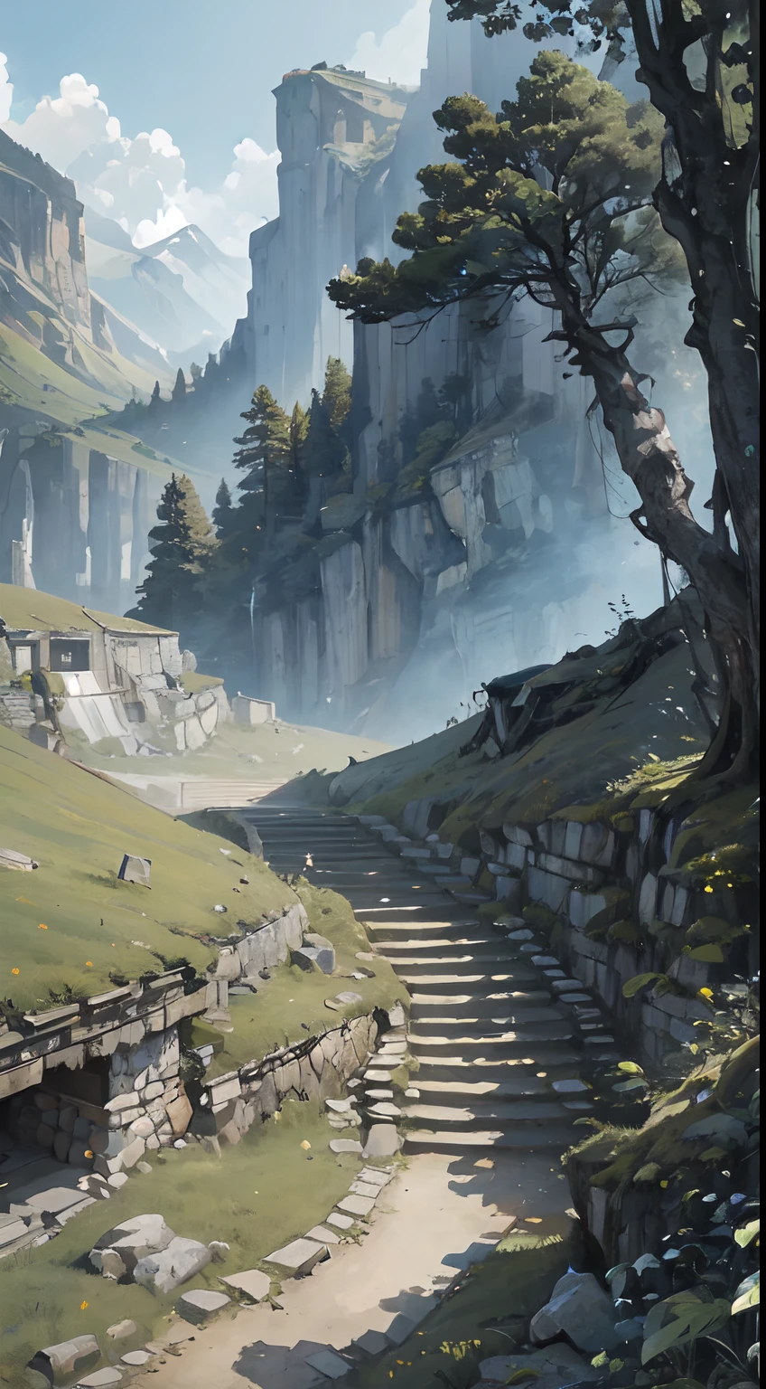 "Up the green slope, beneath the forest’s roof,
With slow, soft steps leaving the mountain’s steep,
And sought those inmost labyrinths, motion-proof" (masterpiece:1.2, best quality, digital art, hyperrealistic details, detailed digital art, realistic texture, detailed CG, extremely high detail, digital illustration)