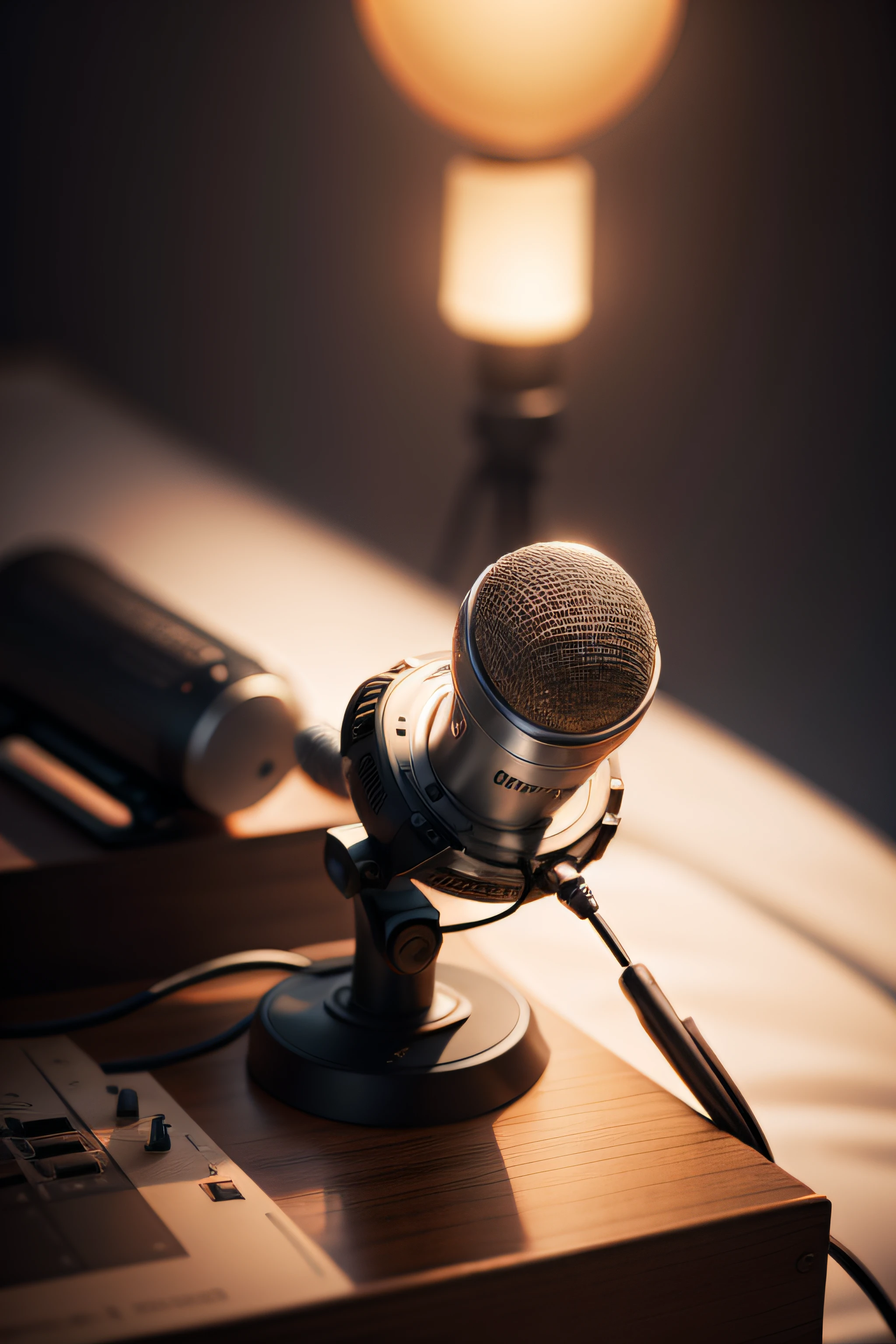 A microphone on which a nightingale sits