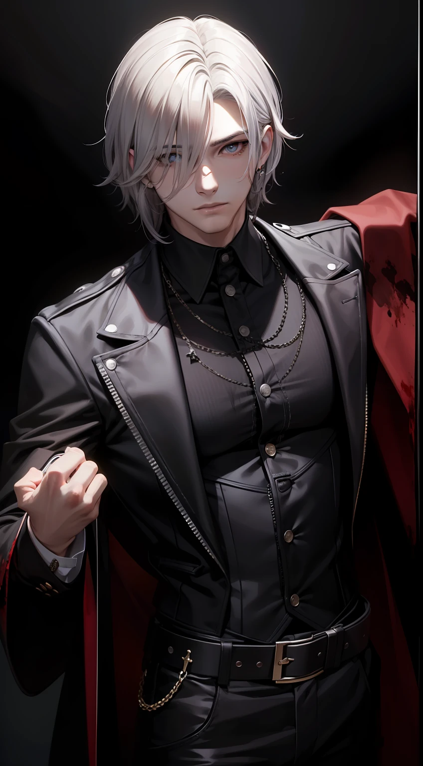 whaite hair，Young men，darkly，blood vess，Handsome