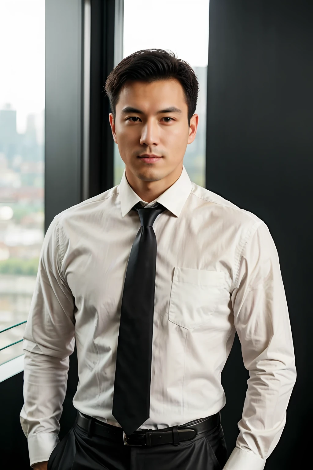1人,A 30-year-old muscular man,Wear a long-sleeved white shirt and tie,In black suit,chest muscle,full bodyesbian,leather shoes,gentlesoftlighting,tmasterpiece,best qualtiy,8K UHD,digital SLR camera,filmgrain,Midjourney and greg rutkowski's Fujifilm XT3 realistic painting art