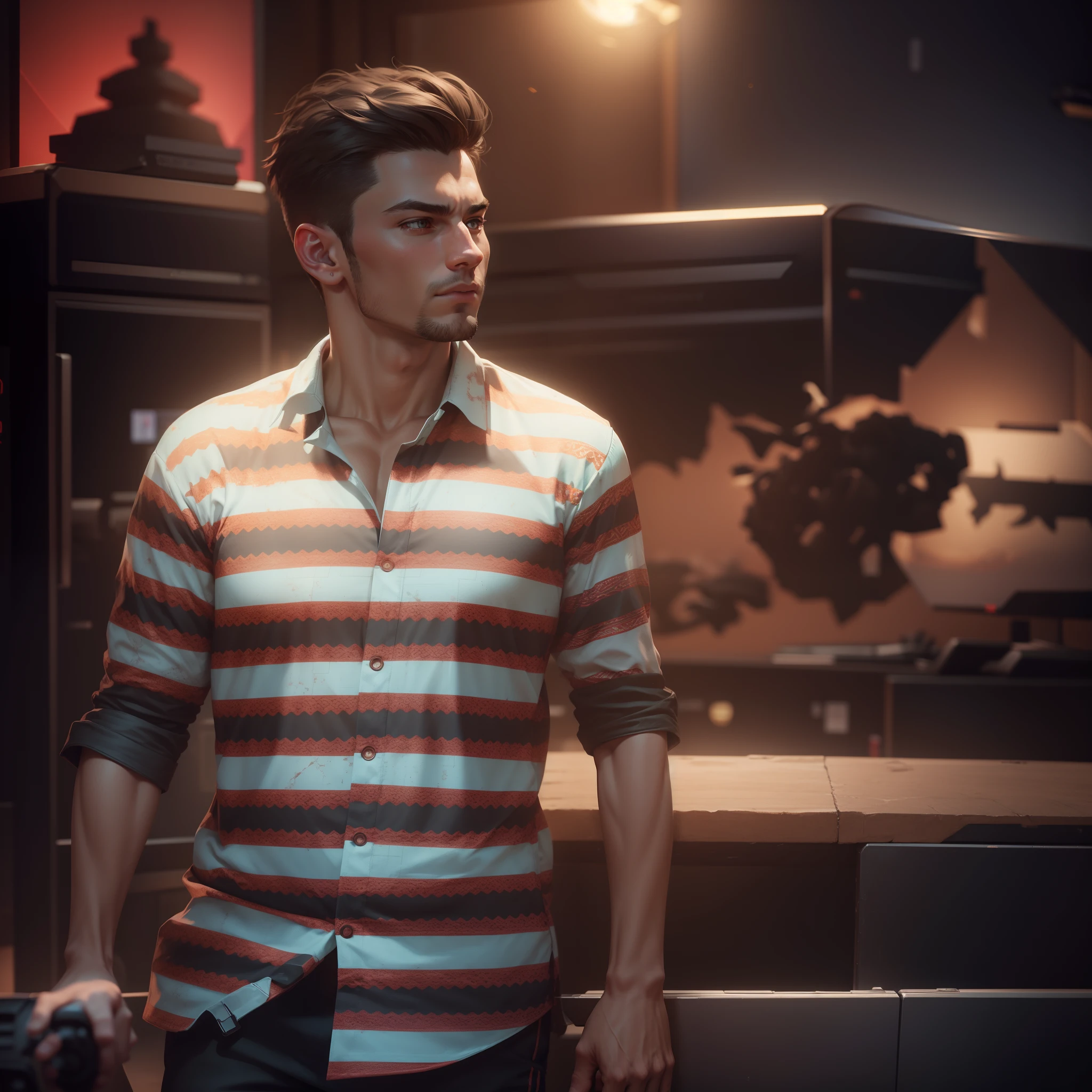 Change background to gaming background, 8k resolution, Ultra realistic face, good muscle