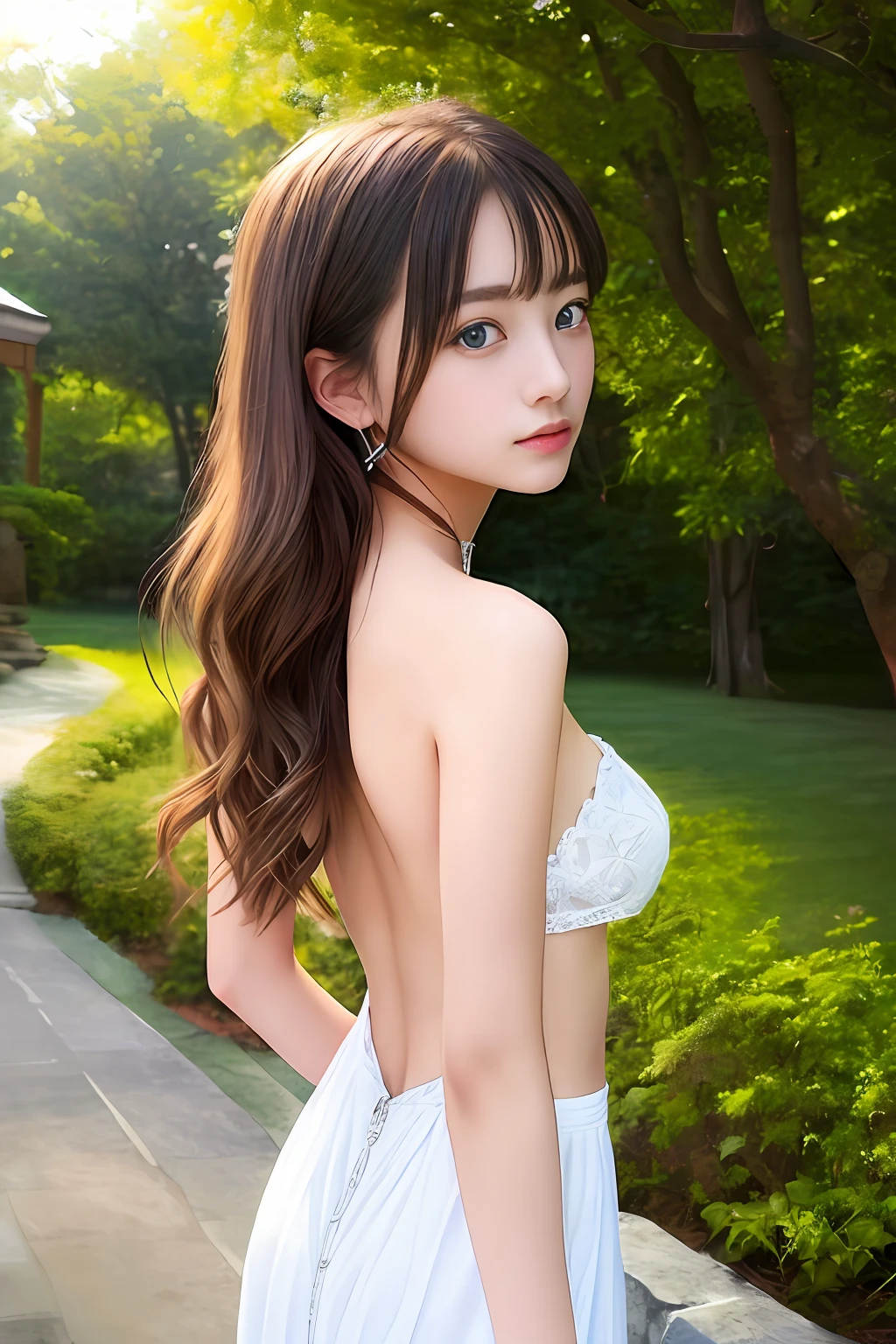 ((​masterpiece、top-quality、ultra-definition、hight resolution))、独奏、a beauty girl、radiant eyes、perfect  eyes、blue eyess、18year old、Silver Theme、fullnude、from the rear