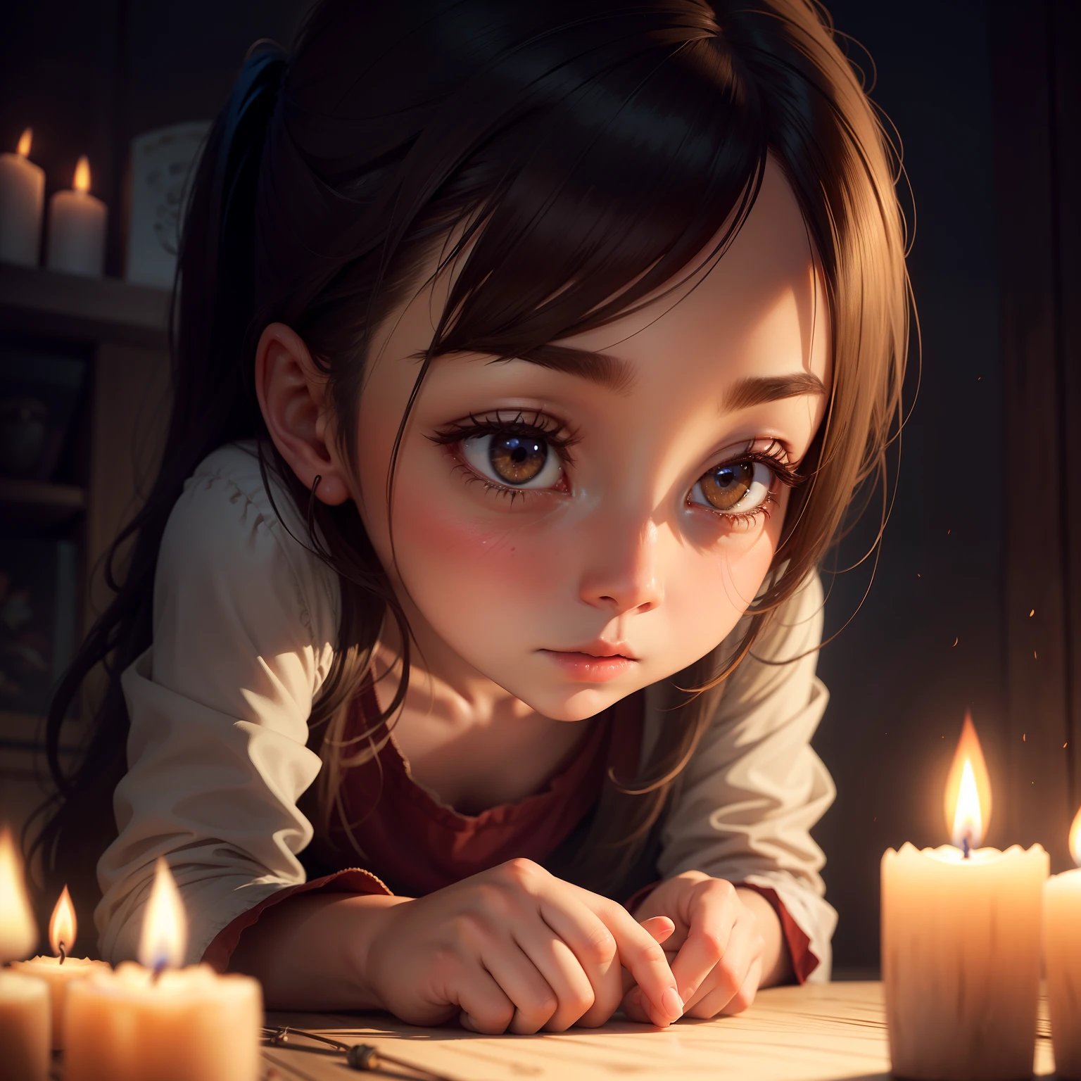/imagine . One day, she saw a candle's flickering flame and wanted to touch it, cartoon style,
