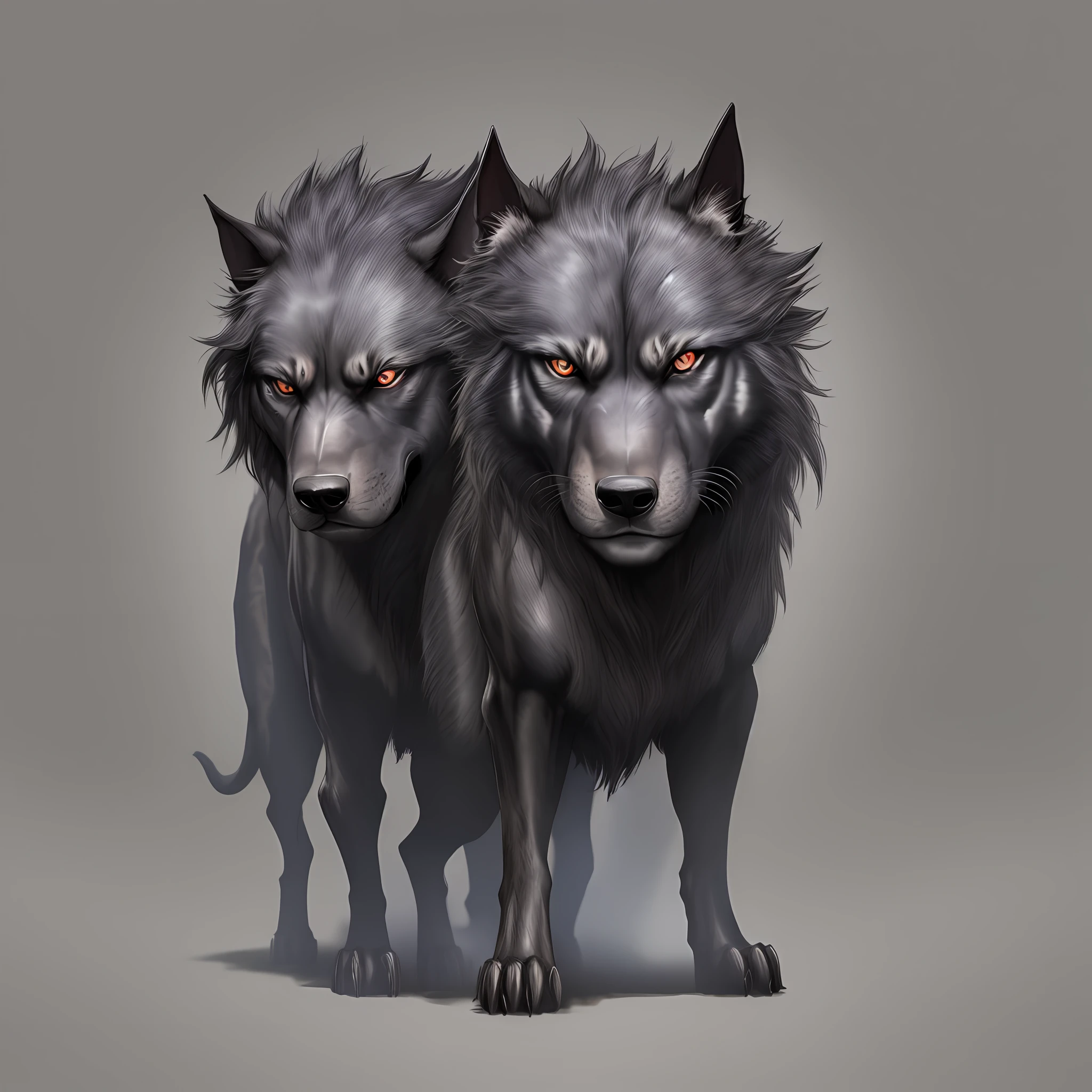 An evil hellhound with three heads。Roar in the shadows