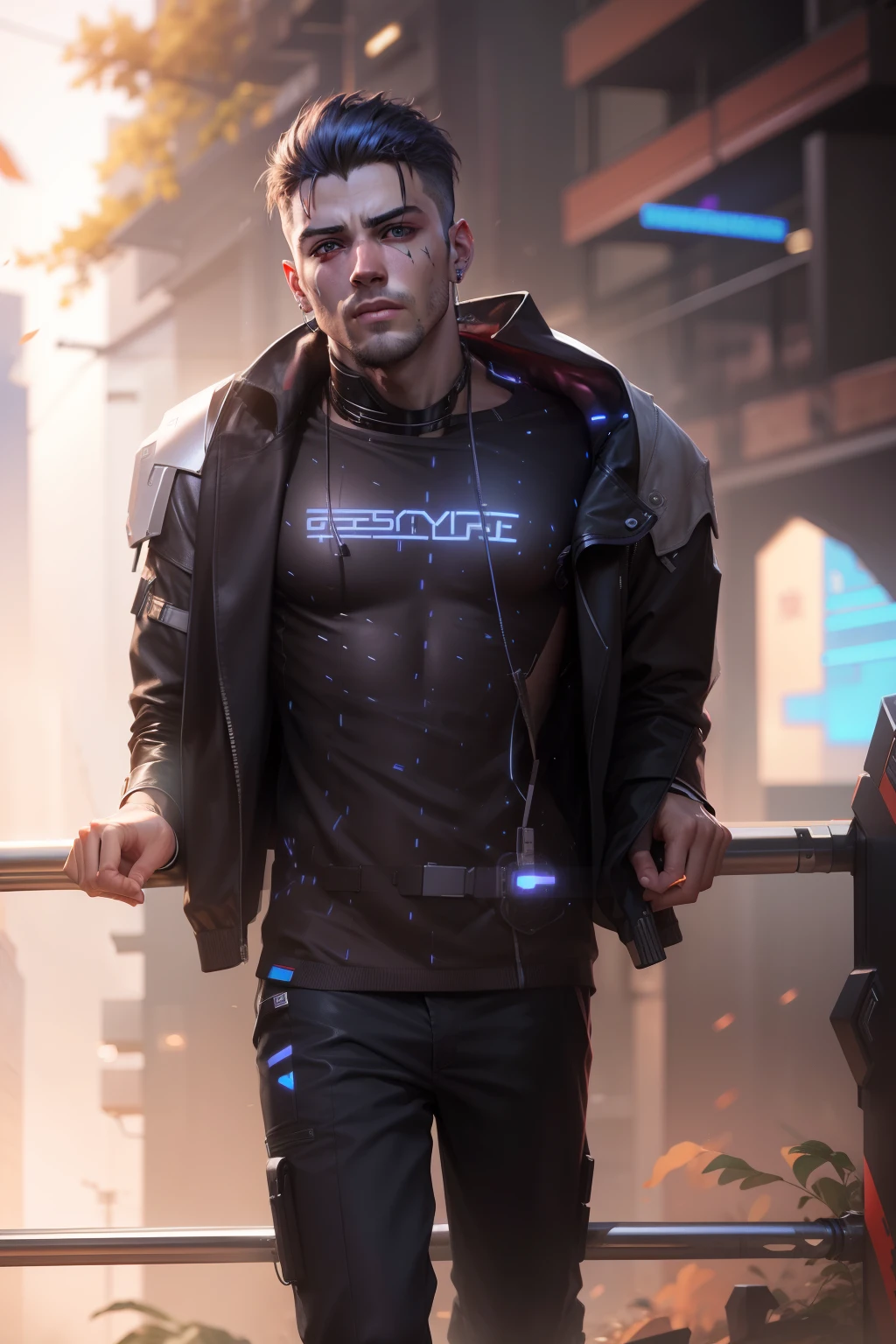 Change background cyberpunk handsome boy, realistic face, 8k, ultra realistic