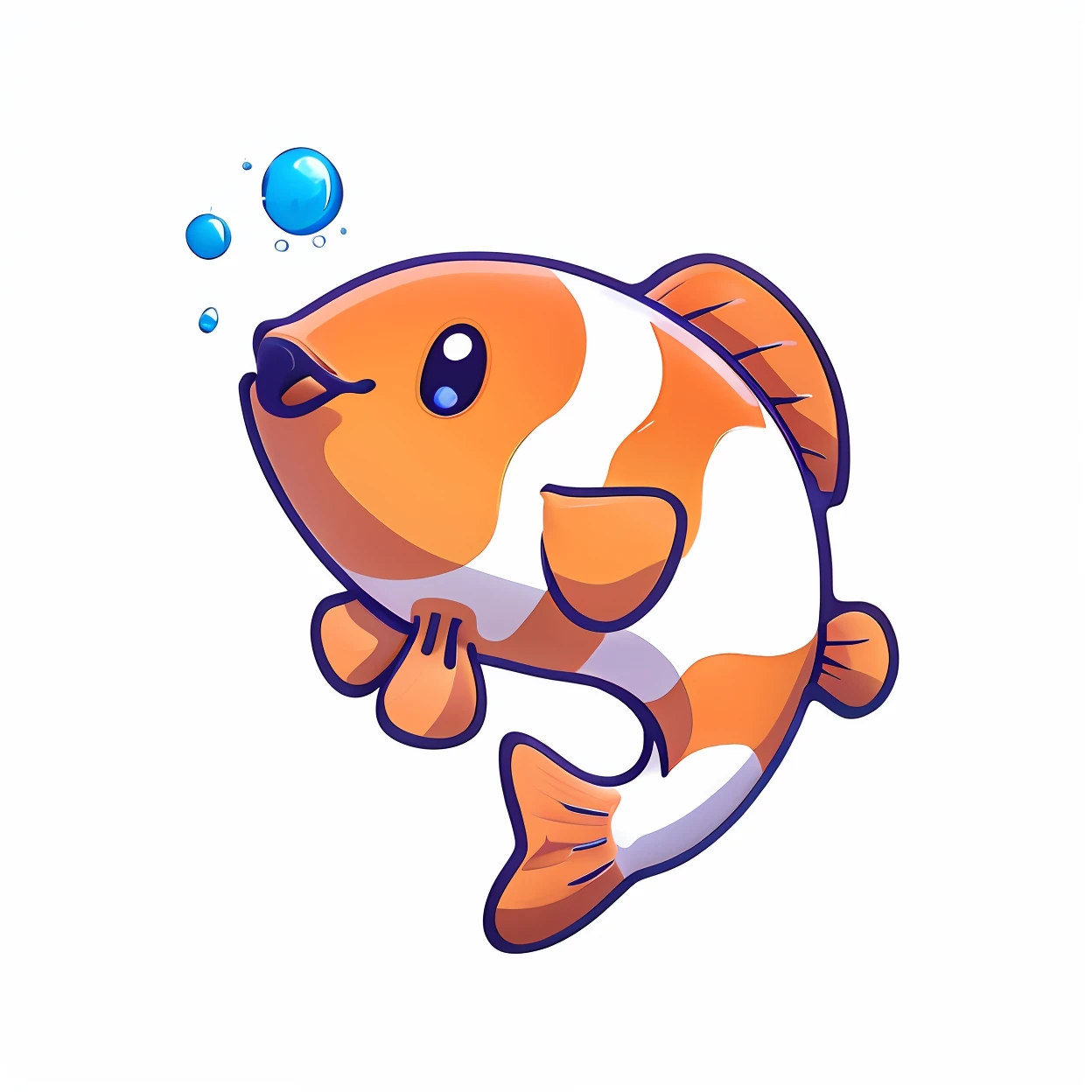 C4D cartoon fish,3D立体,Cartoon fish with bubbles floating on its nose, Fish swimming, Clownfish, Colorful fish, hd illustration