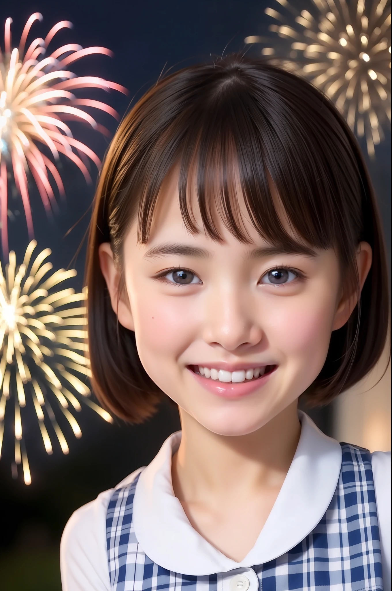 A smile、a 、hi-school girl、While doing fireworks