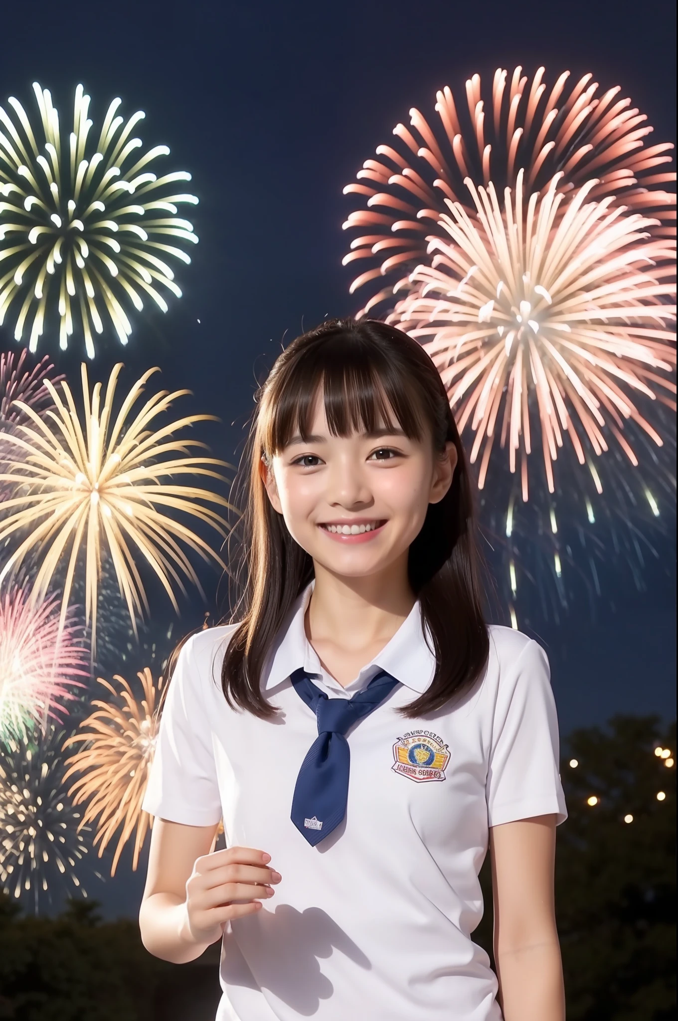 A smile、hi-school girl、While doing fireworks