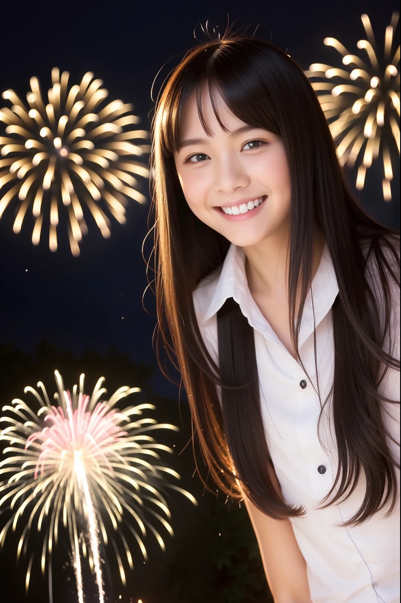 A smile、hi-school girl、While doing fireworks