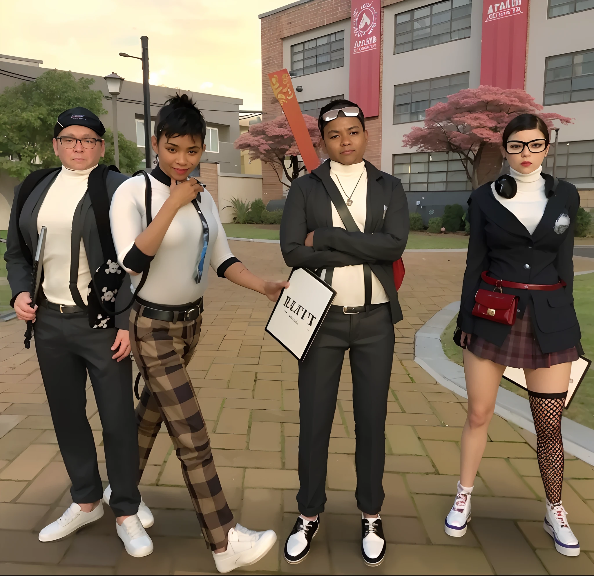 (8k, RAW photo, best quality, masterpiece:1.2), (realistic, photo-realistic:1.37), ultra-detailed,
1 girl,cute, 1 woman and 3 handsome boy, detailed sky,detailed cafe,night,sitting,dating,(nose blush),(smile:1.1),(closed mouth),large breasts, and abs seductive smile, large aparture, professional lighting, Sony A7R4, Zessie 50mm F1.8,
medium breasts,beautiful detailed eyes,(collared shirt:1.1), bowtie,pleated skirt,(short hair:1.2),floating hair