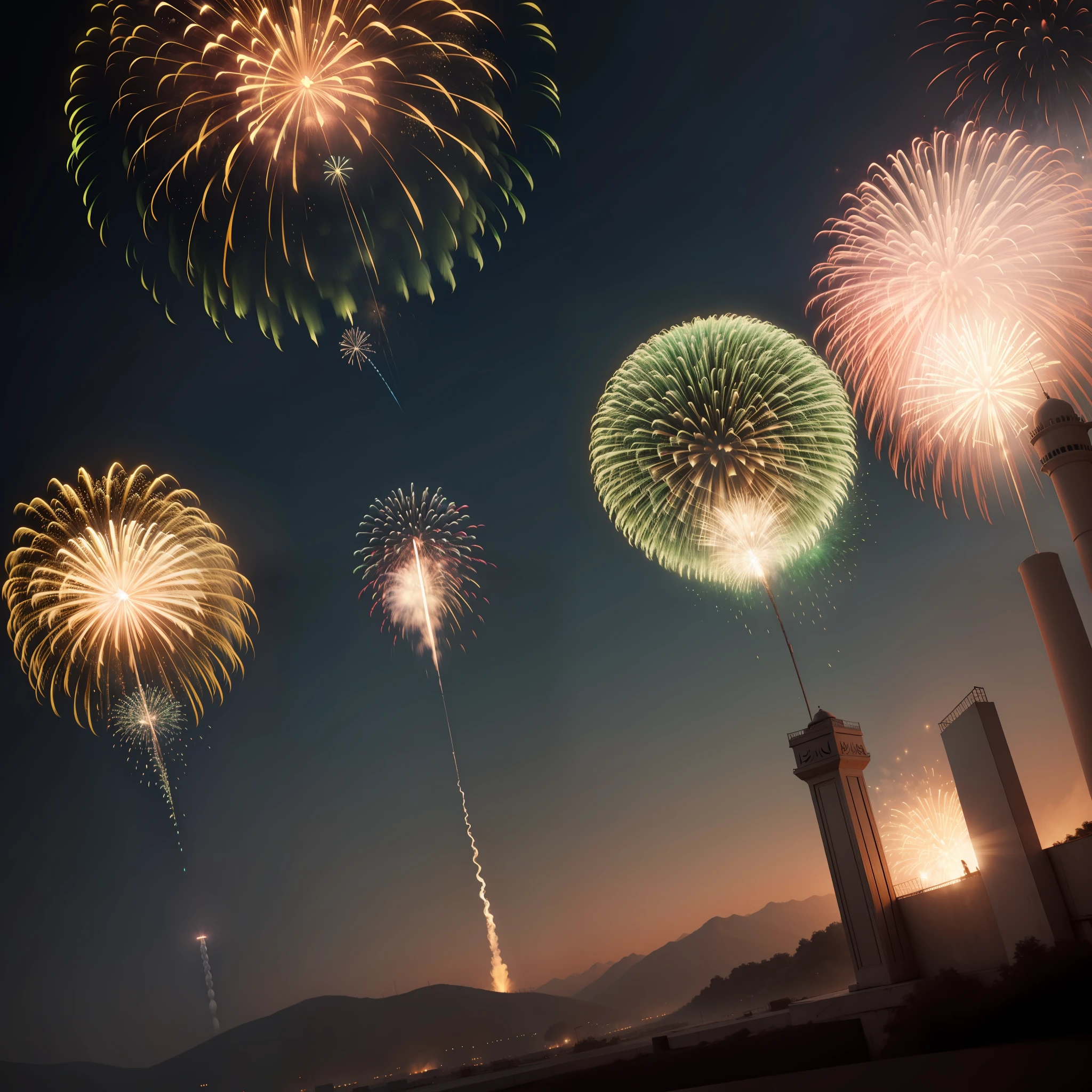 Pakistan national flag, fireworks,