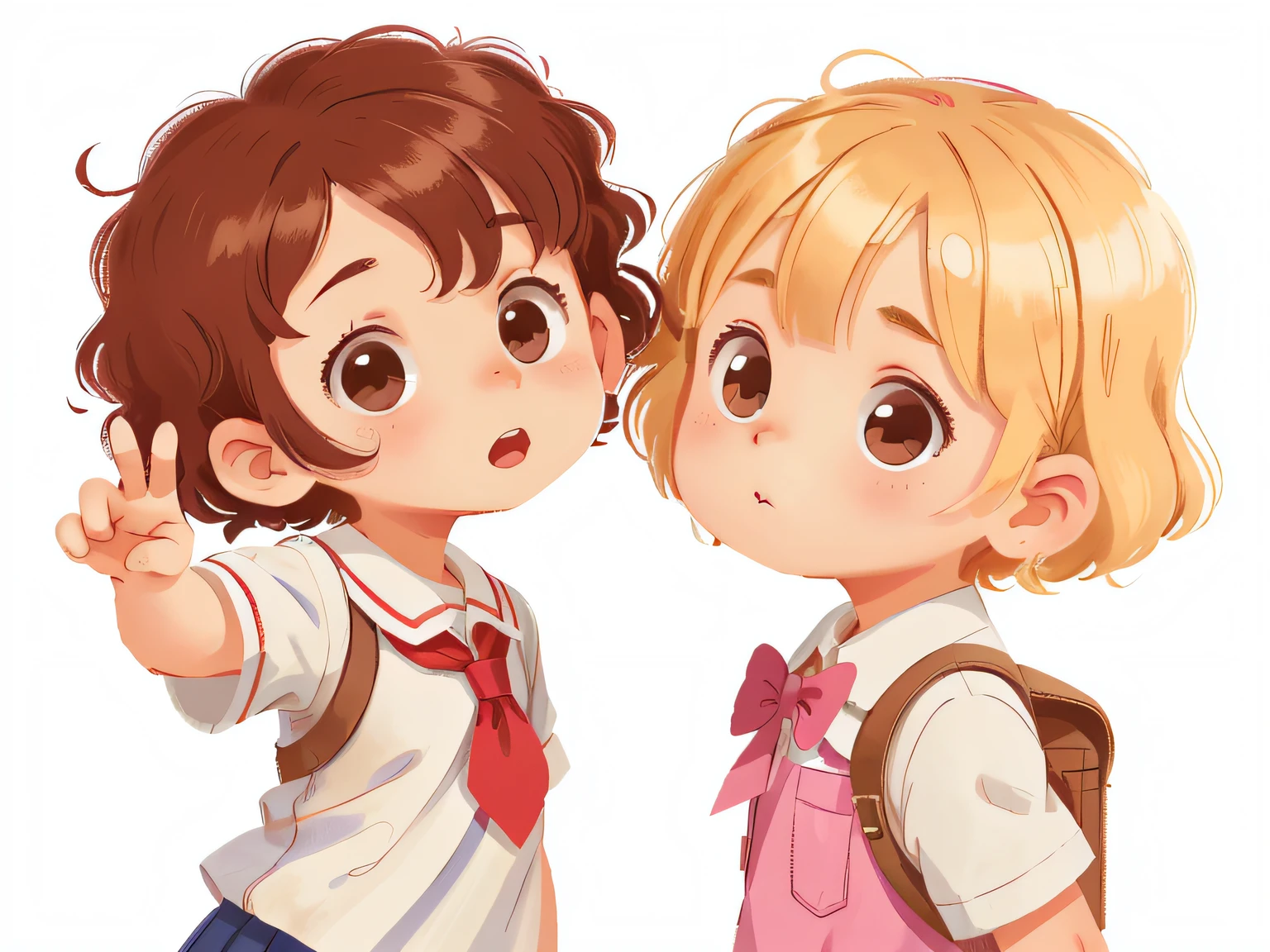 illustration, masterpiece, best quality,
some little girls with short, curly hair,
waving to the viewer (us), in school uniform, ((From several different angles))
from opposite, From behind, from the profile,
in the style of childreb book charecter, charecter sheet, white background, adjective + object, character sheet, children book character, white background, blonde hair,
white background, looking at viewer, short hair,