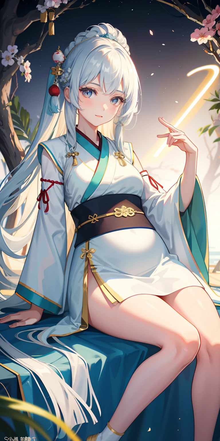 1girl, (hanfu), with light glowing, sidelighting, Wallpapers,8 pregnant