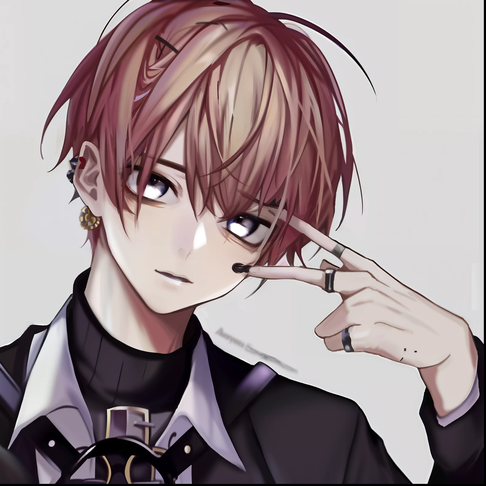 Anime boy holding camera，red hair，Wear a black shirt，Delicate hermaphroditic prince image，Anime style portrait，okita sougo，Handsome anime pose，Realistic anime art style, anime moe art style，High-quality fan art，Beautiful androgynous prince，Male anime style，Anime style