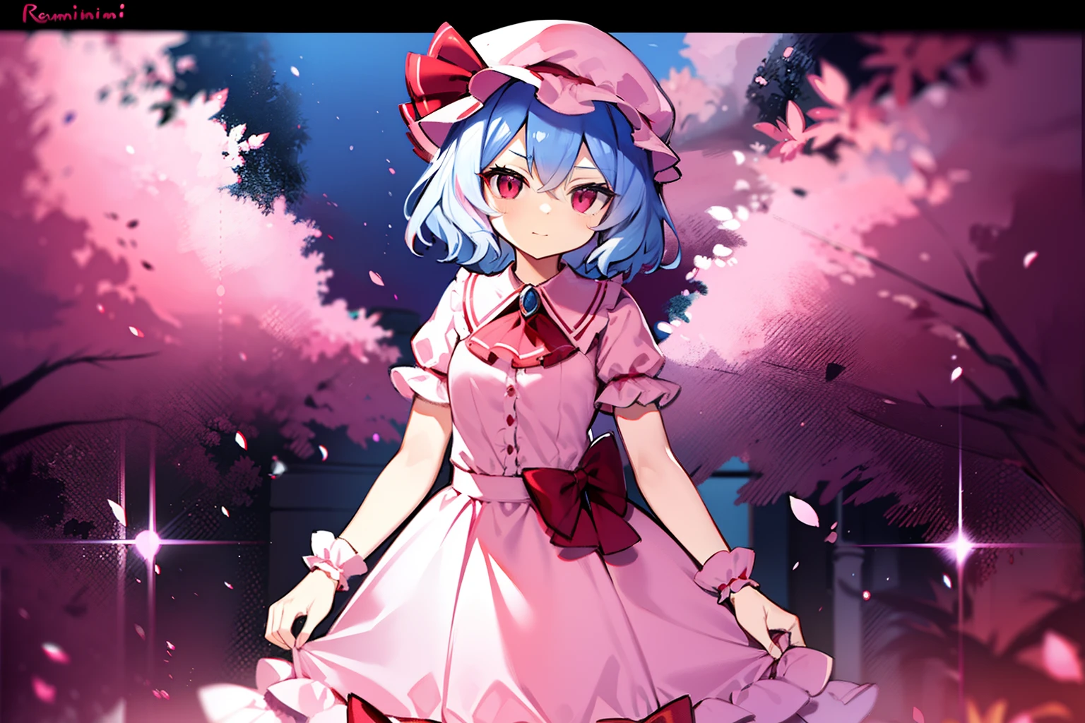 remilia scarlet, pink cap,dress,