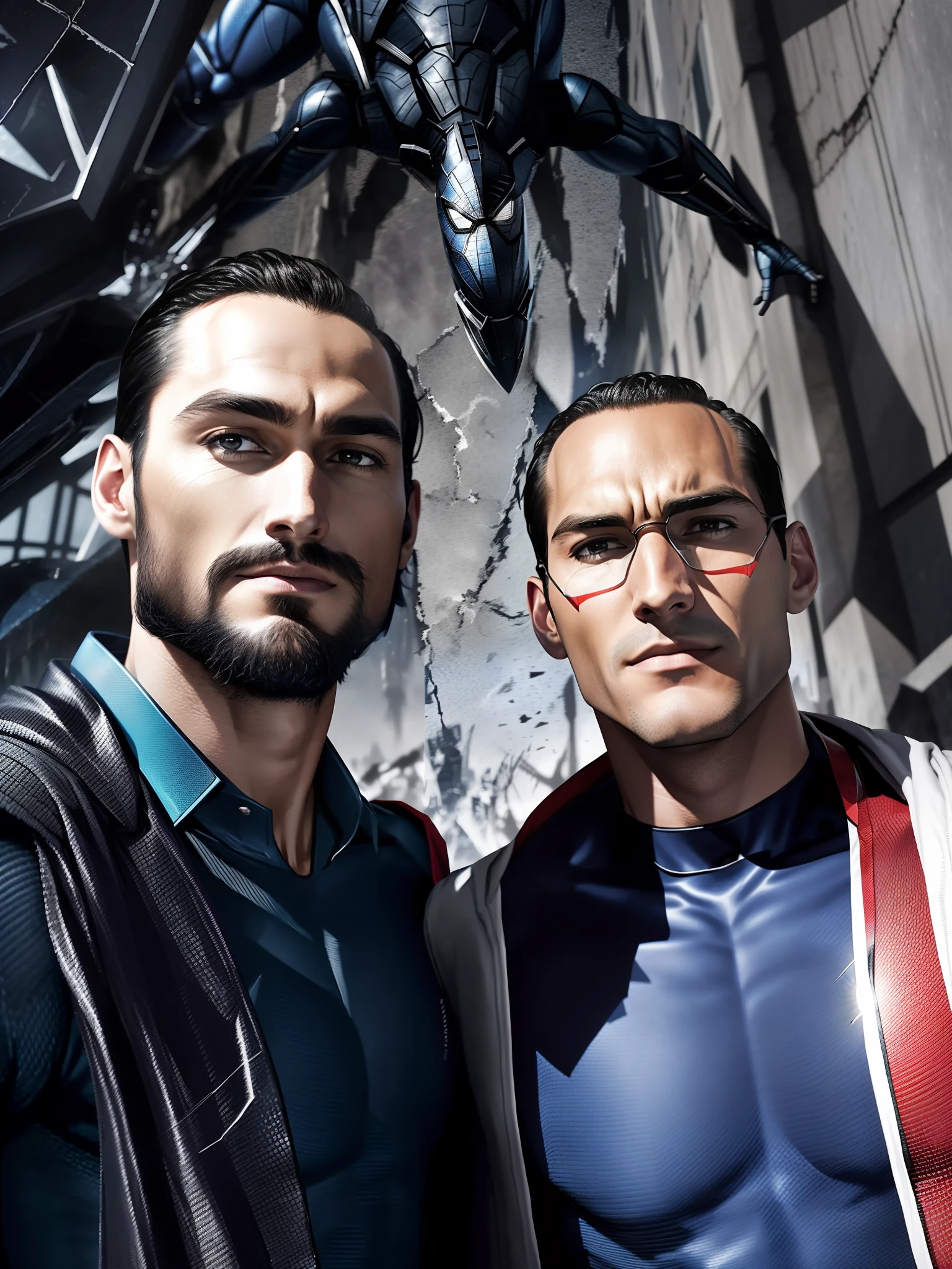 The man on the right side is the superman, He won the long-awaited battle along with Spider-Man on the right side.