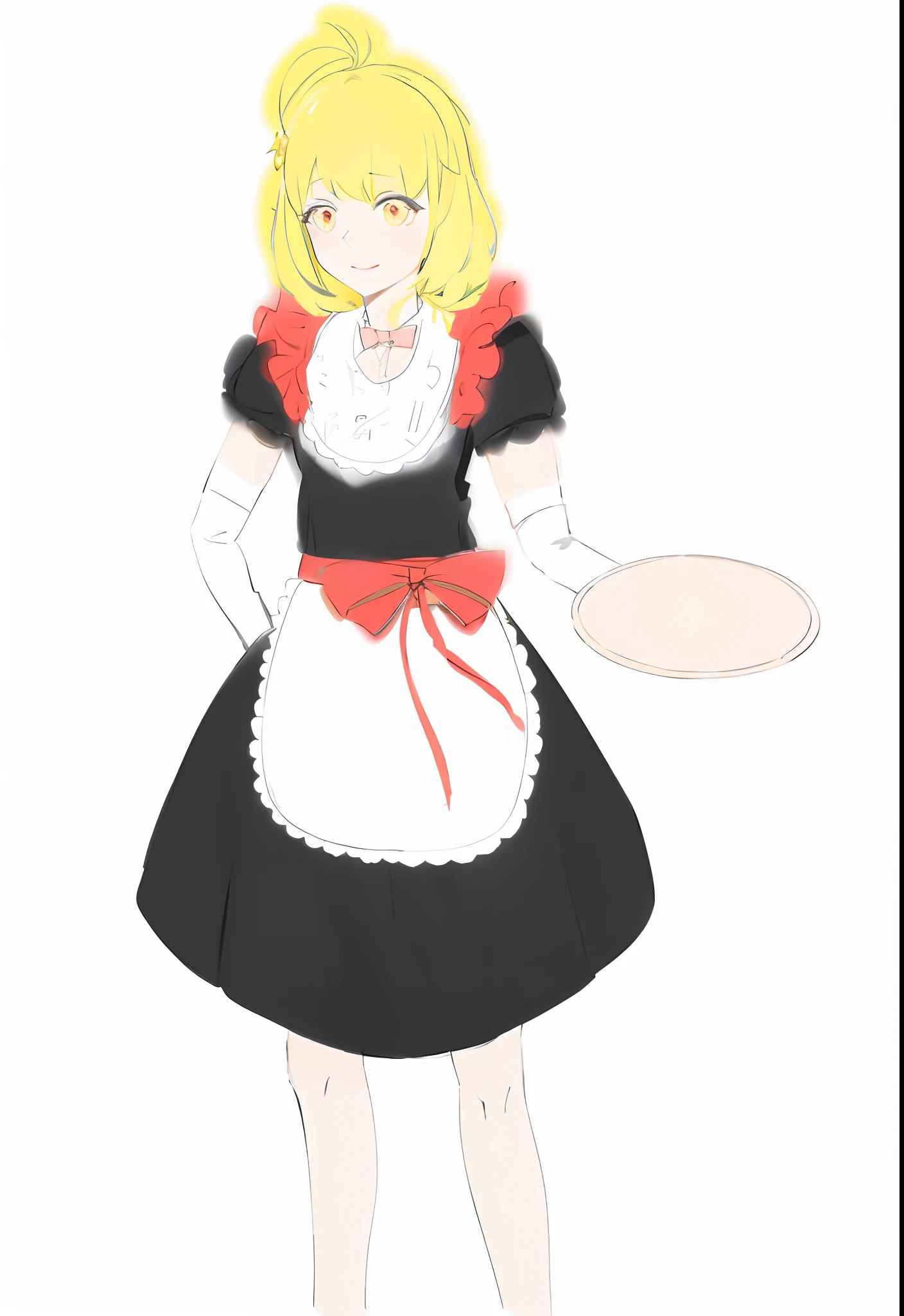 Chika's beautiful blonde maid holds a tempting piece of pizza。