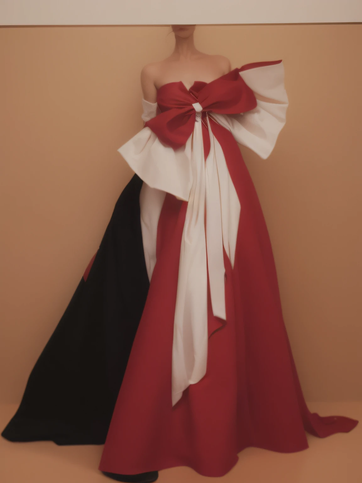 A woman who is，Wear a dress，Large bow