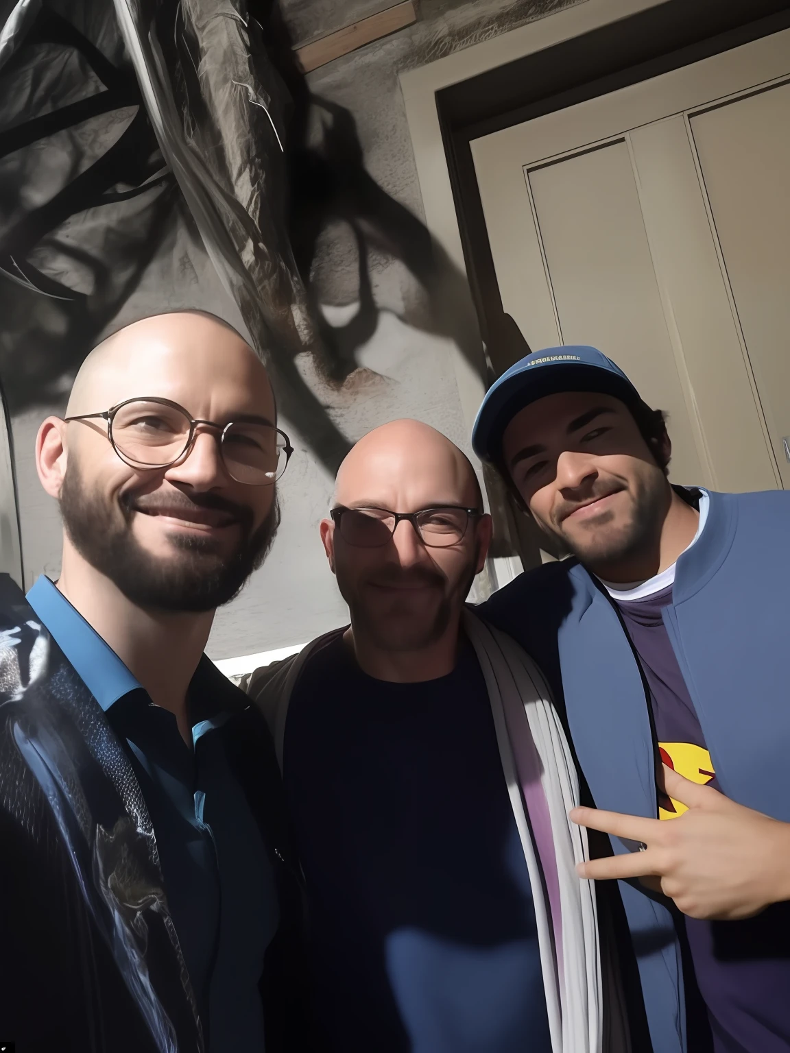 No meio, The hairless Superman won the last battle, on the left the eldest son very strong and on the right the son cocoon, Forming unbeatable triu