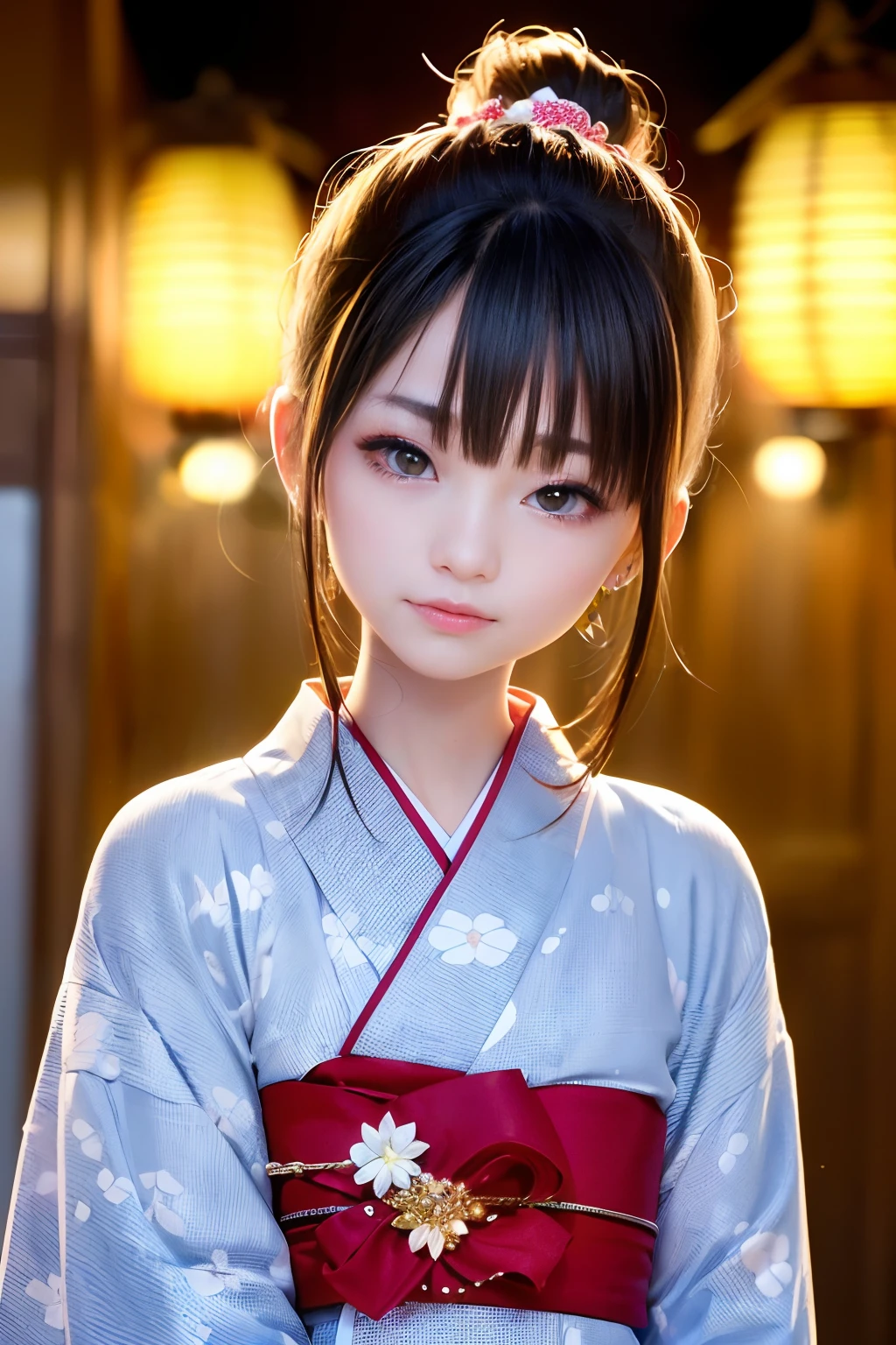 Upper body from the waist up、Are sleeping、nap、(Sleeping with your eyes closed)、(4In K、masterpiece、hight resolution、Realistic and beautiful light and shadow、One girl、Solo Focus、(top-quality)、(Hi-Res)、(extremely delicate and beautiful)、(Beautiful 8k face)、(Brown-eyed)、(I close my eyes while smiling.)、(独奏)、(Clear skin)、(Soft hair)、(hugetits)、(Plaid kimono, Red and blue floral yukata)、((Awa Odori Pose))、((Bokeh lantern light night background))、((speedo))、(reality)、thin and small nose、(red lipsticks)、(Reddening cheeks)、poneyTail、(Lustrous skin)、((Ukiyo-e style))、Ultra-thin eyebrows、Ultra high image quality、(Wearing maiko-style makeup)、skin whitening、long and beautiful lashes、Turning around in the style of a Kyoto magazine model、((s asleep))、Lustrous skin、(Red-dyed cheeks)