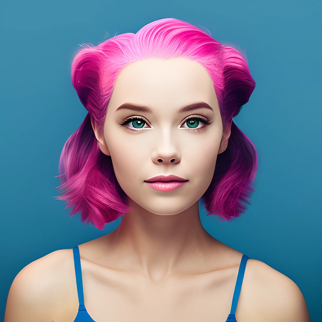 Two-dimensional pink-haired woman