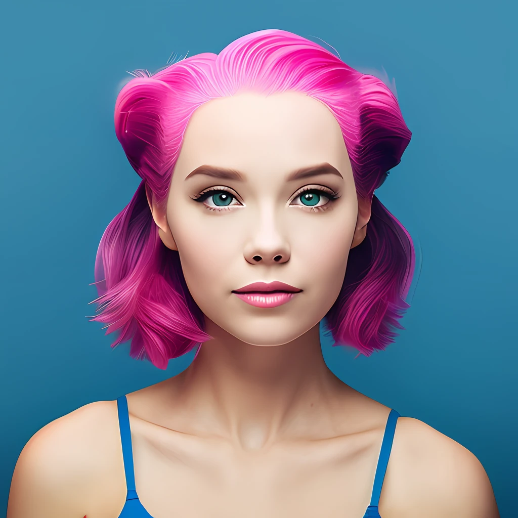 Two-dimensional pink-haired woman