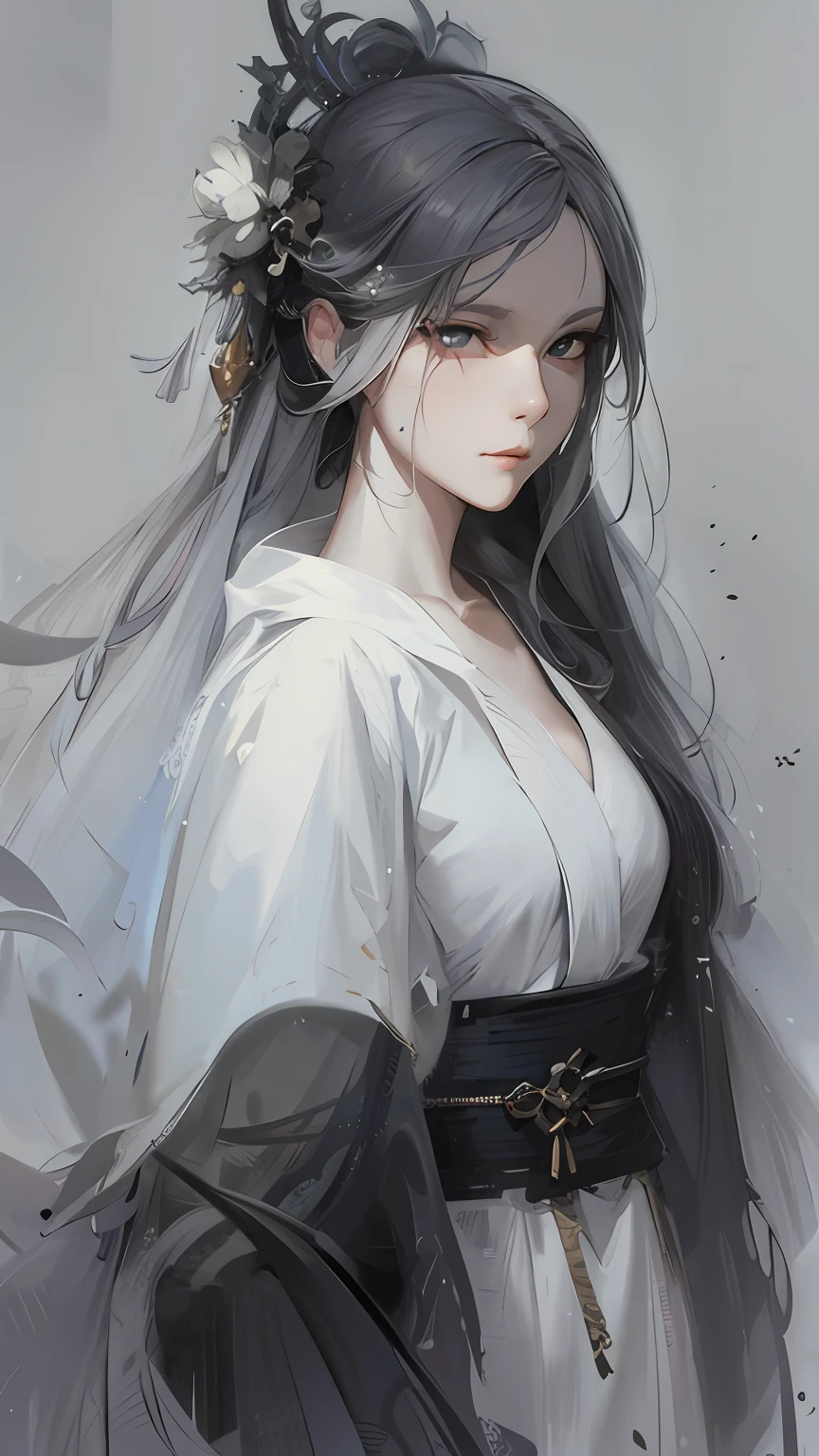 a close up of a woman with white hair and a white mask, beautiful character painting, guweiz, artwork in the style of guweiz, white haired deity, by Yang J, epic exquisite character art, stunning character art, by Fan Qi, by Wuzhun Shifan, guweiz on pixiv artstation
