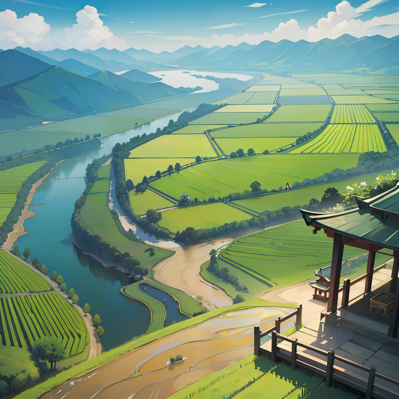 Gensokyo、Shangri-La、a river、jpn、rice fields、country、countryside、countryside、vila、landscapes