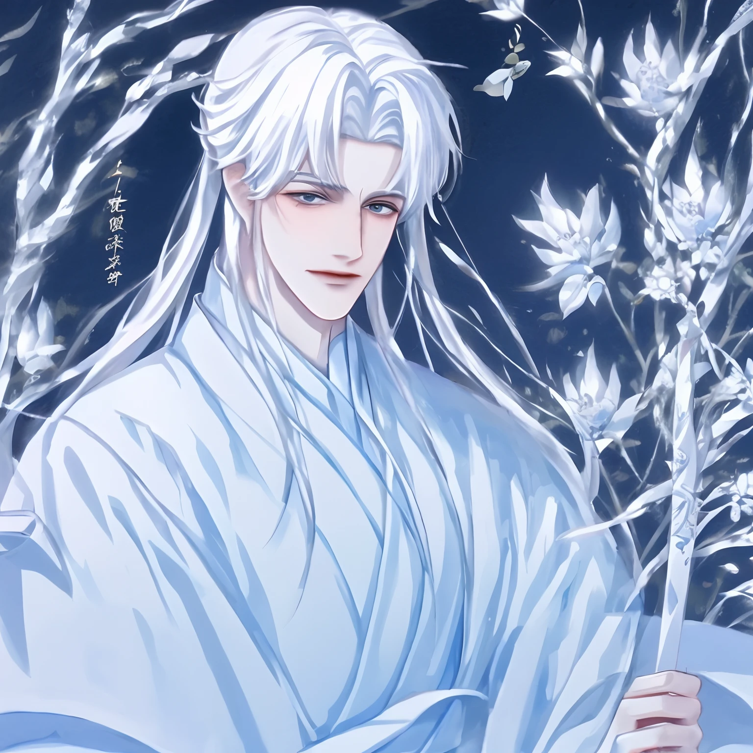 Gao Leng male god fairy air, white-haired beautiful man, Hanfu