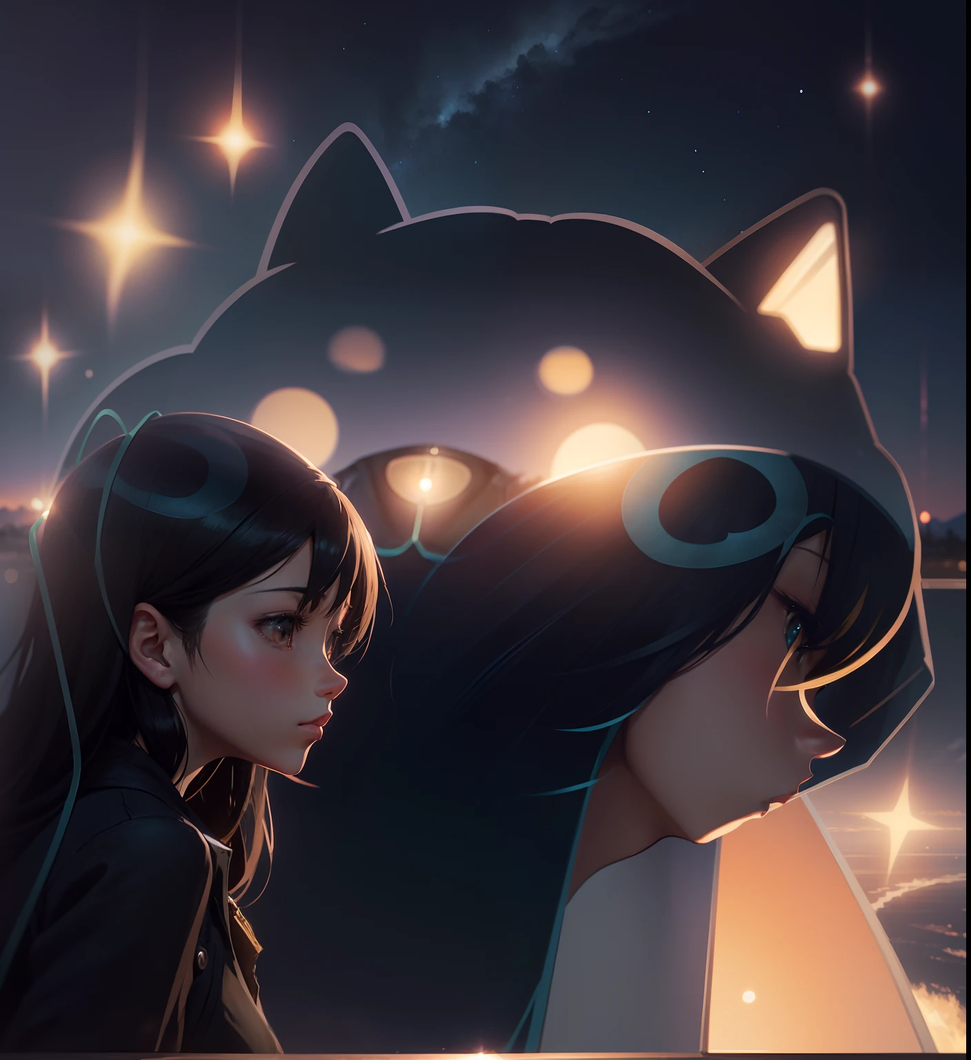 High quality masterpiece, landscape, anime train passing through bodies of water on tracks, bright starry sky. Romantic train, pixiv, concept art, lofi art style, reflection. by Makoto Shinkai, lofi art, Beautiful anime scene, Anime landscape, detailed scenery —width 672, in style of Makoto shinkai, style of Makoto shinkai, enhanced details.