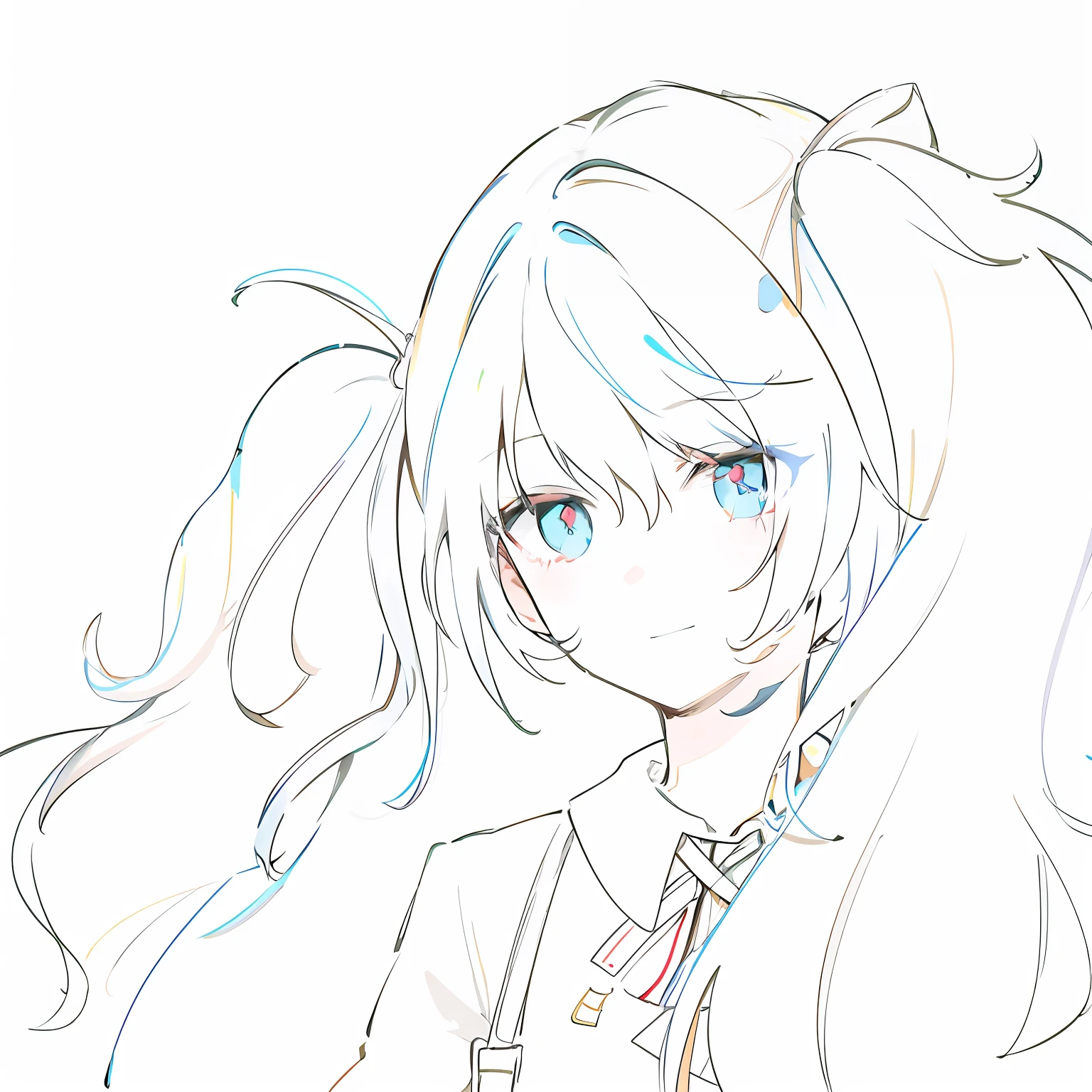 whaite hair,Left blue eye,Right red eye,dual horsetail
