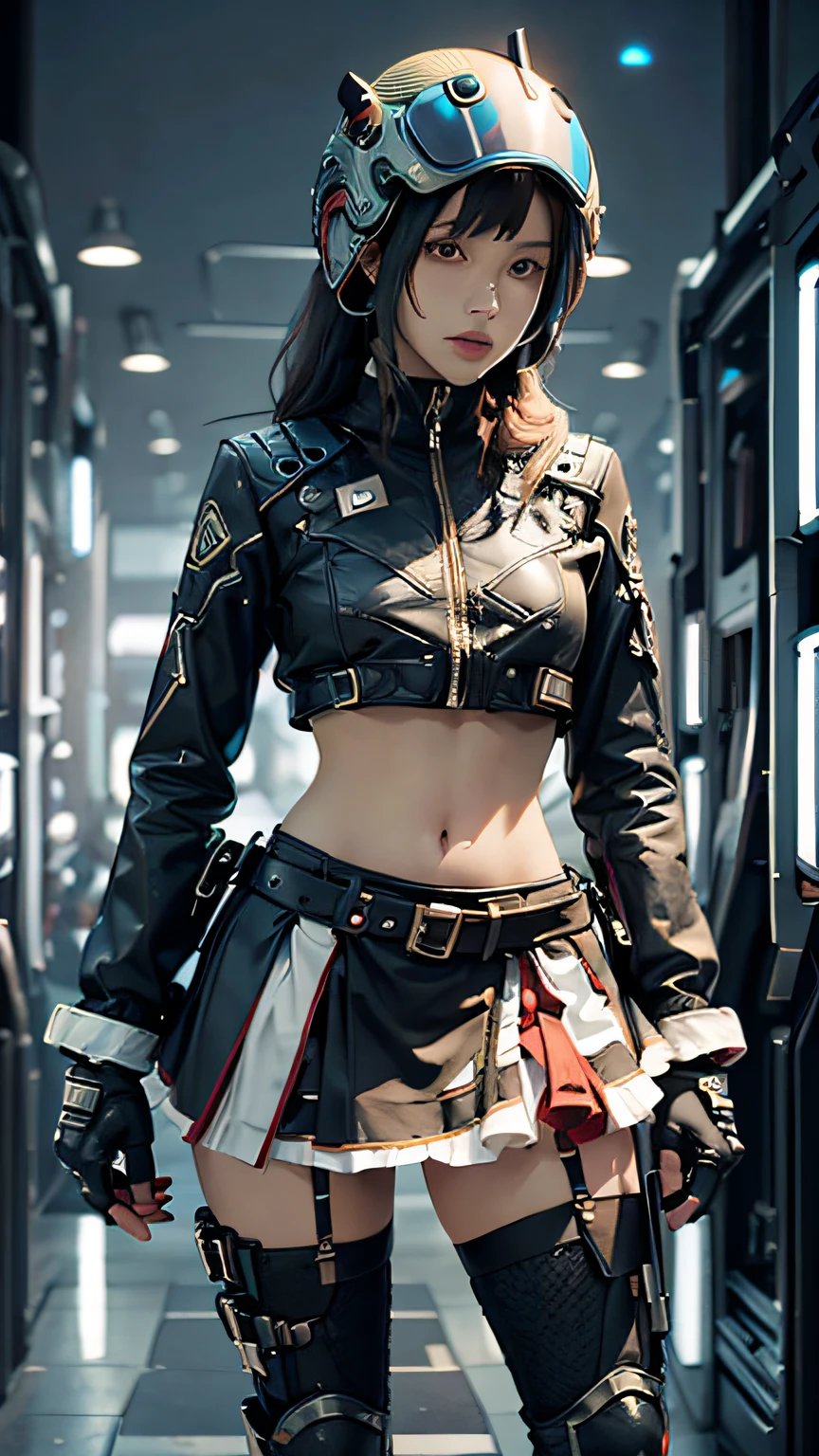 ((best qualtiy)), ((tmasterpiece)), (A detailed: 1.4), 3D, The woman wears a tomo Rider costume,short skirt