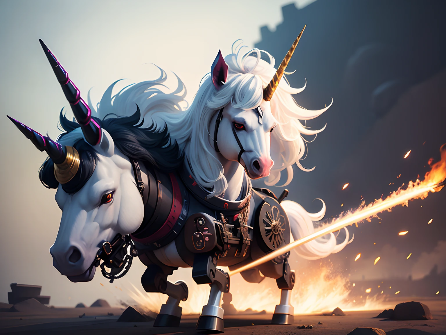 Samurai unicorn with Gatling machine gun --auto