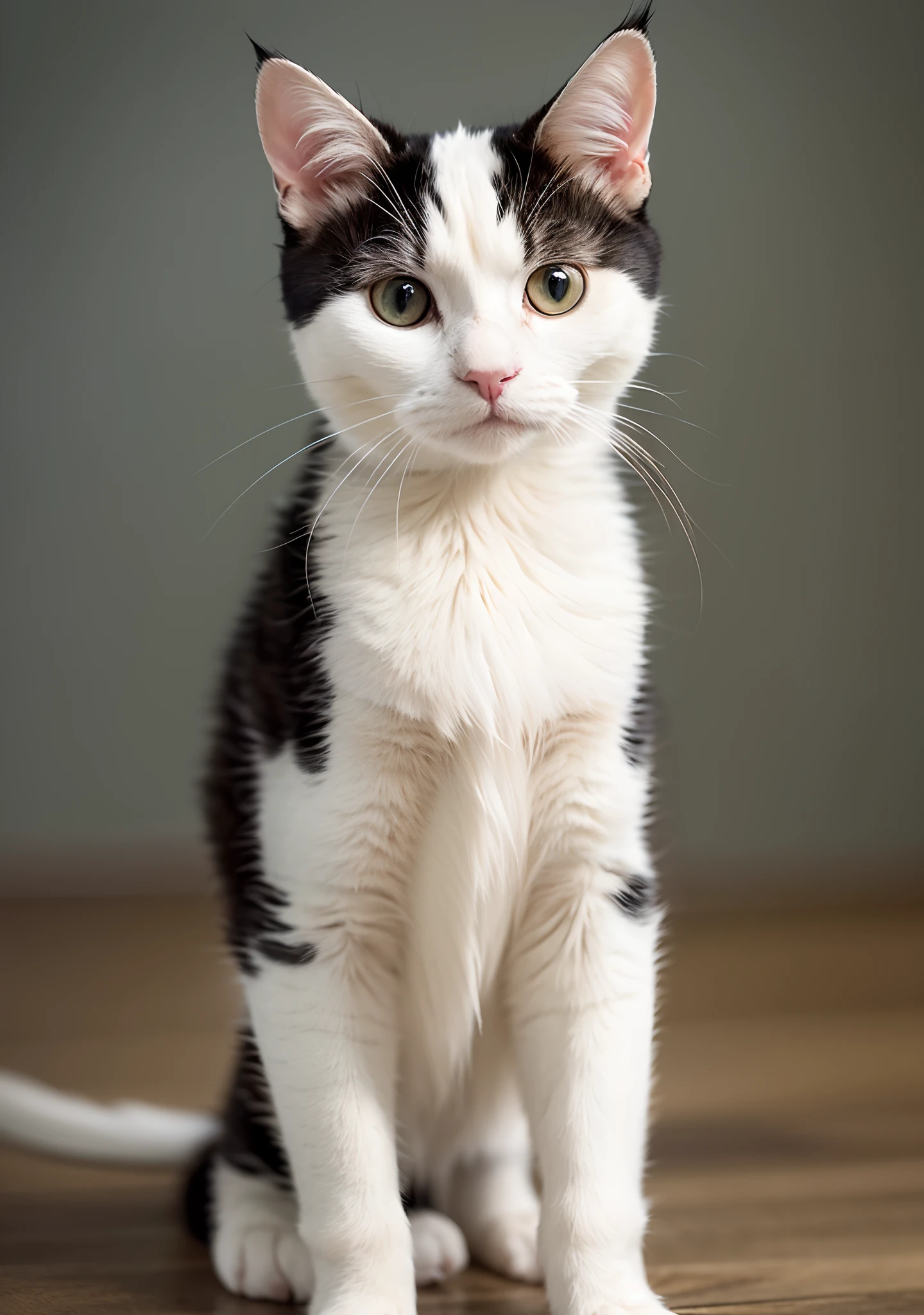 A white English short cat with different eyes