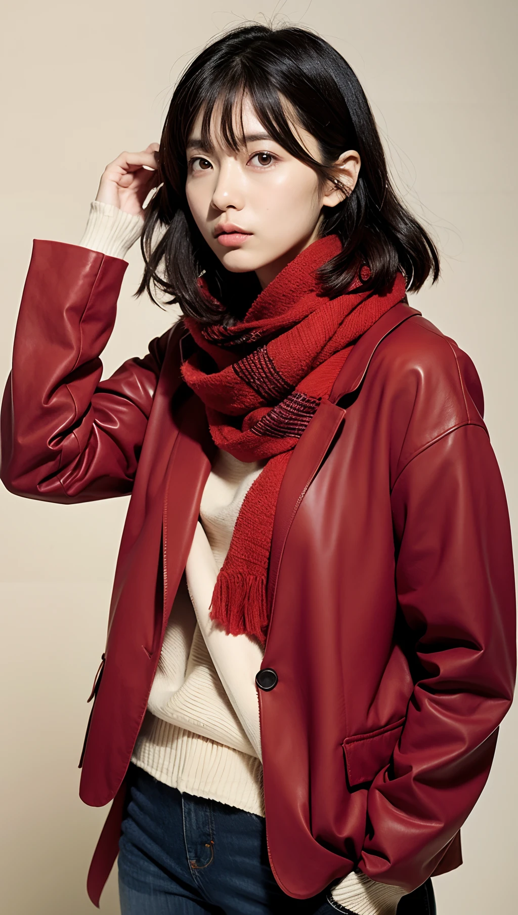 Alafe woman in red jacket and scarf poses for photo, 奈良美智, The artist looks Yokoyama, natsumi mukai artwrok, official artwork, harumi, chiho, nishimiya shouko, Yuka Kazami, Yasumoto Oka, nishihara isao, Chiho Ashima
2