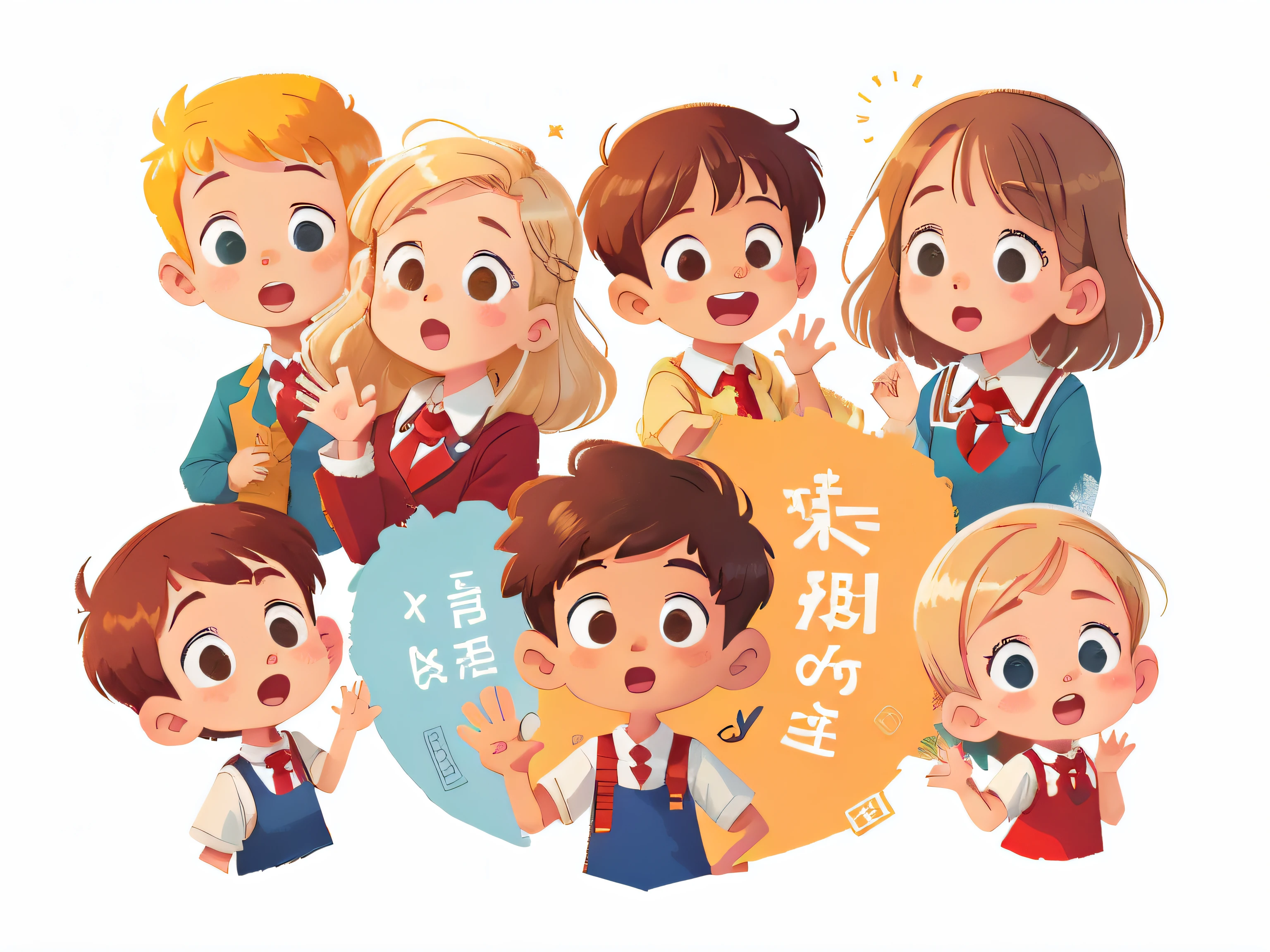 illustration, masterpiece, best quality,
School teacher with several students (girls and boys)
They wave at us, in school uniform, from opposite,
in the style of reb book charecter, charecter sheet, white background, adjective + object, character sheet, children book character, white background, blonde hair, white background, looking at viewer, short hair,