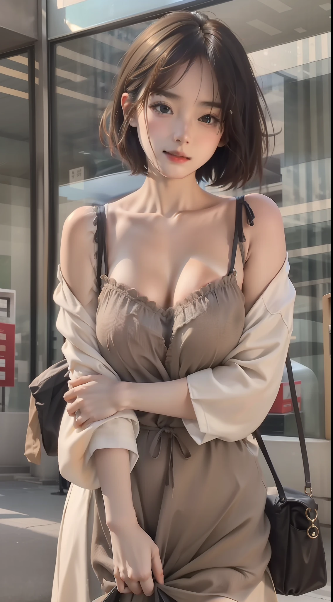 Unbeatable masterpiece,((Perfect female image)),short detailed hair,plumw,photorealestic,(Fidelity:1.4),best qualtiy,超高分辨率,1girll,full bodyesbian,(C cup), Low neckline, big breasts beautiful, tmasterpiece, Best quality at best, very vey very detailed face, 独奏, plain face, Best quality at best, 超高分辨率, (realisticlying:1.4)