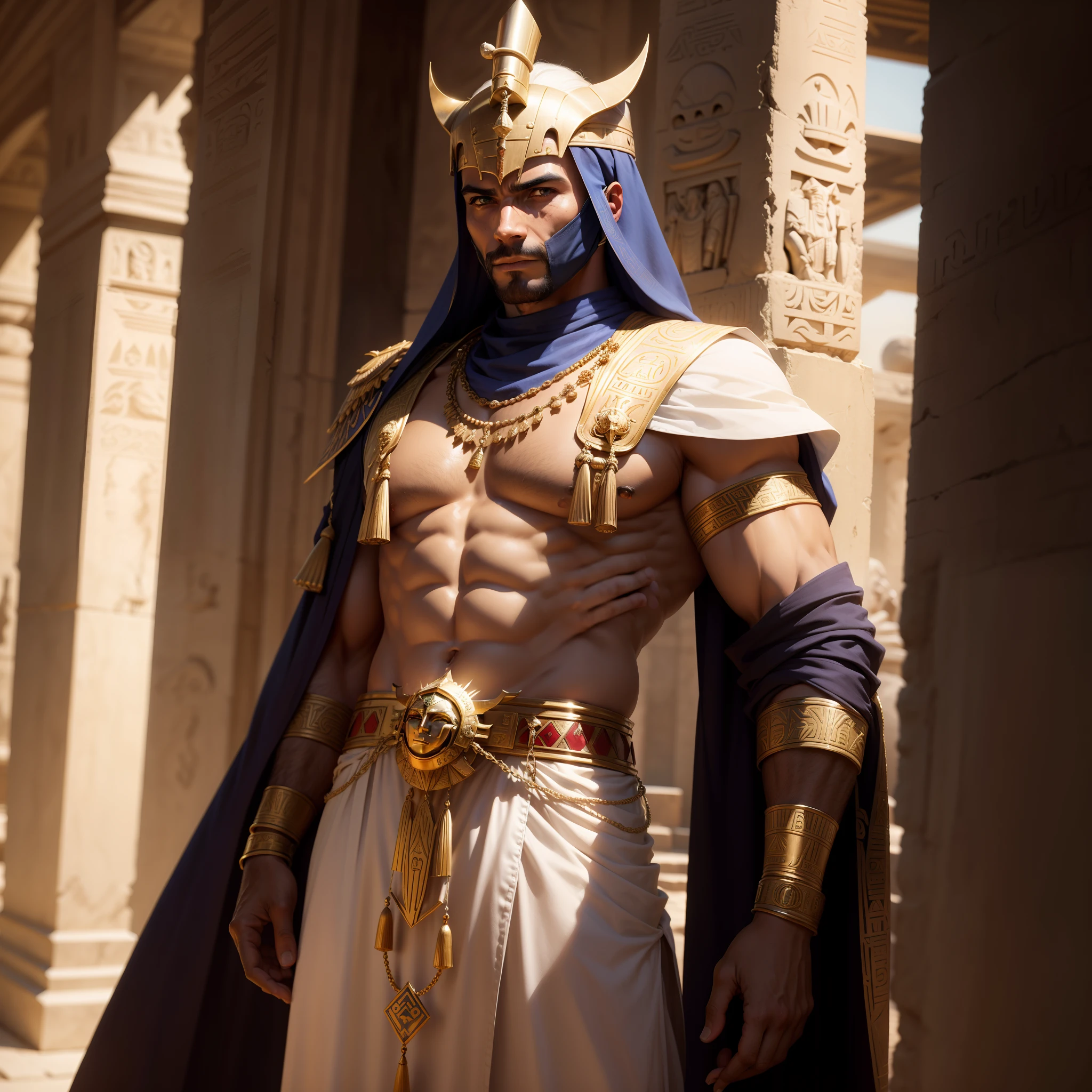 A man in a pharaoh's mask,Gorgeous clothes,despot,dictatorship,white-haired god