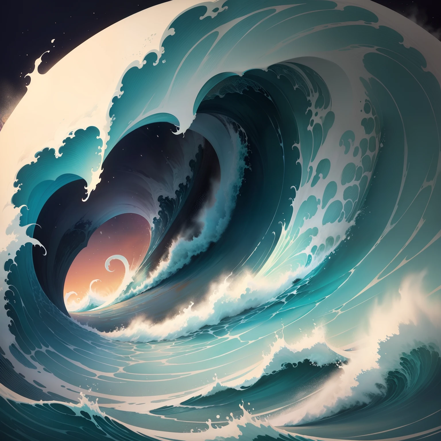 ukiyoe painting、Big wave、catss