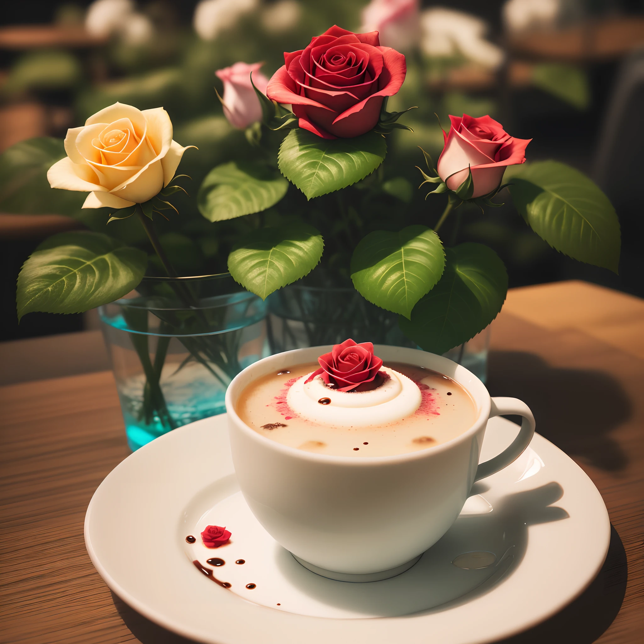 Rose flower,nerds,milk tea,Placed on the table