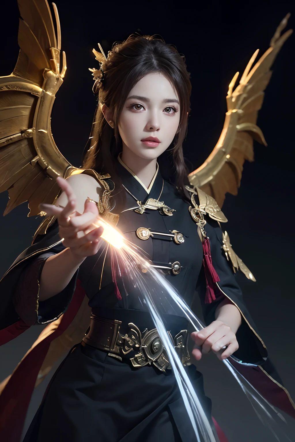 A female emperor, ancient Chinese imperial robe, majestic domineering, dragon flying phoenix dance, sunshine, clear face, clean white background, masterpiece, super detail, epic composition, ultra hd, high quality, extremely detailed, official art, uniform 8k wallpaper, super detail, 32k -- v 6