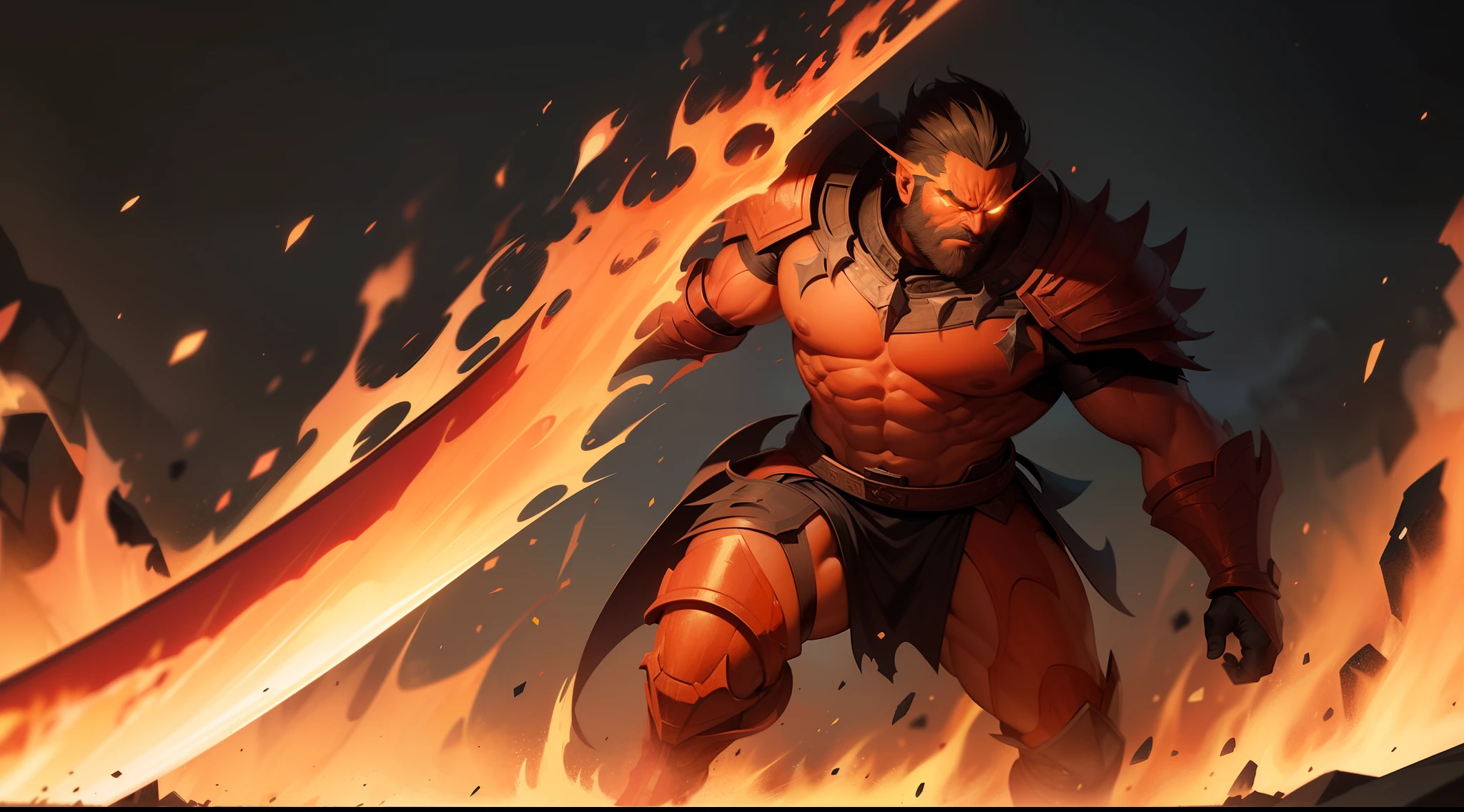 fire giant with holding flame sword, embodiment of anger, body of magma with lava-clad body, pitch-black sky, absolute ruler, atmosphere of despair and emptiness, earth-background of mercy and death, mythology, final battle of gods, thick oil painting, dark cyan and orange, brightly colored, dark palette, all associate, ultra fine detailed skin, ultra quality, cinematic still, 16k, conceptual contrast, intricate surface detail texture,