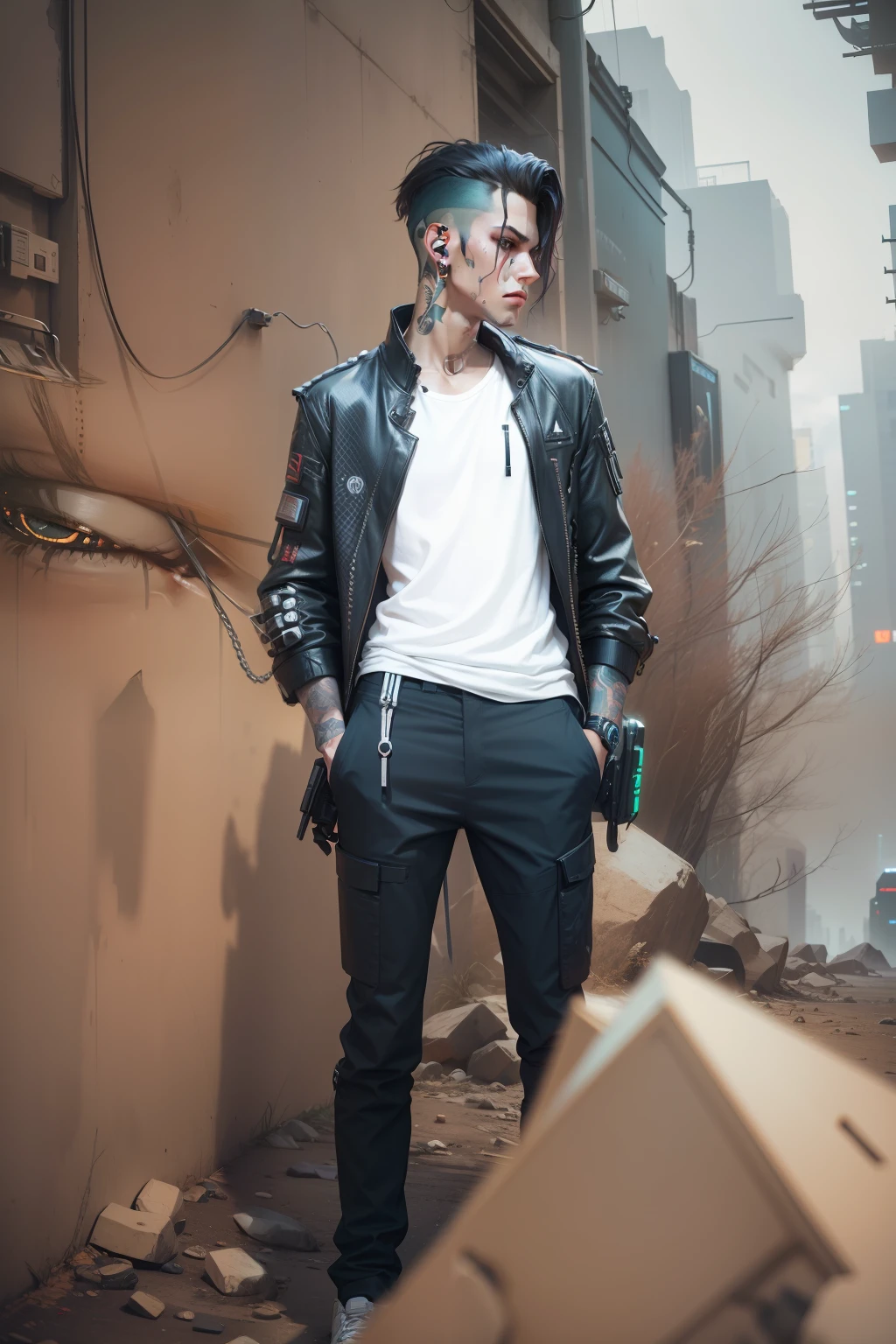 Change background Cyberpunk handsome boy, realities face, 8k , ultra realitic