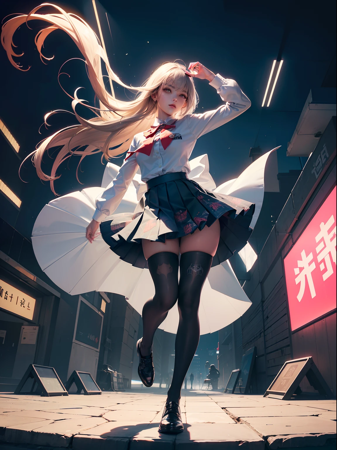 (full body:1.5),(1girl:1.3),(looking at viewer:1.4),(anatomy correct:1.3),(In the paradise of the day:1.3),(Wearing Very thick Printed Pantyhose and Spider Man Set Style JK uniform printed pleated skirt and JK uniform leather shoes with bow decoration :1.3), (A high jump posture:1.3),(In pink|amarelo|blue colors|green color|red colour|white colors|black in color|purpleish color|greys|Beige|Flesh color 1.4),,(Accurate and perfect face:1.4),(Clothing Gloss:1.25),(Skin reflection:1.25),hyper HD, Ray traching, reflective light,structurally correct, Award-Awarded, high detal, lightand shade contrast, Face lighting,cinmatic lighting, tmasterpiece, super detailing, high high quality, high detal, best qualityer, 16k,high contrast,